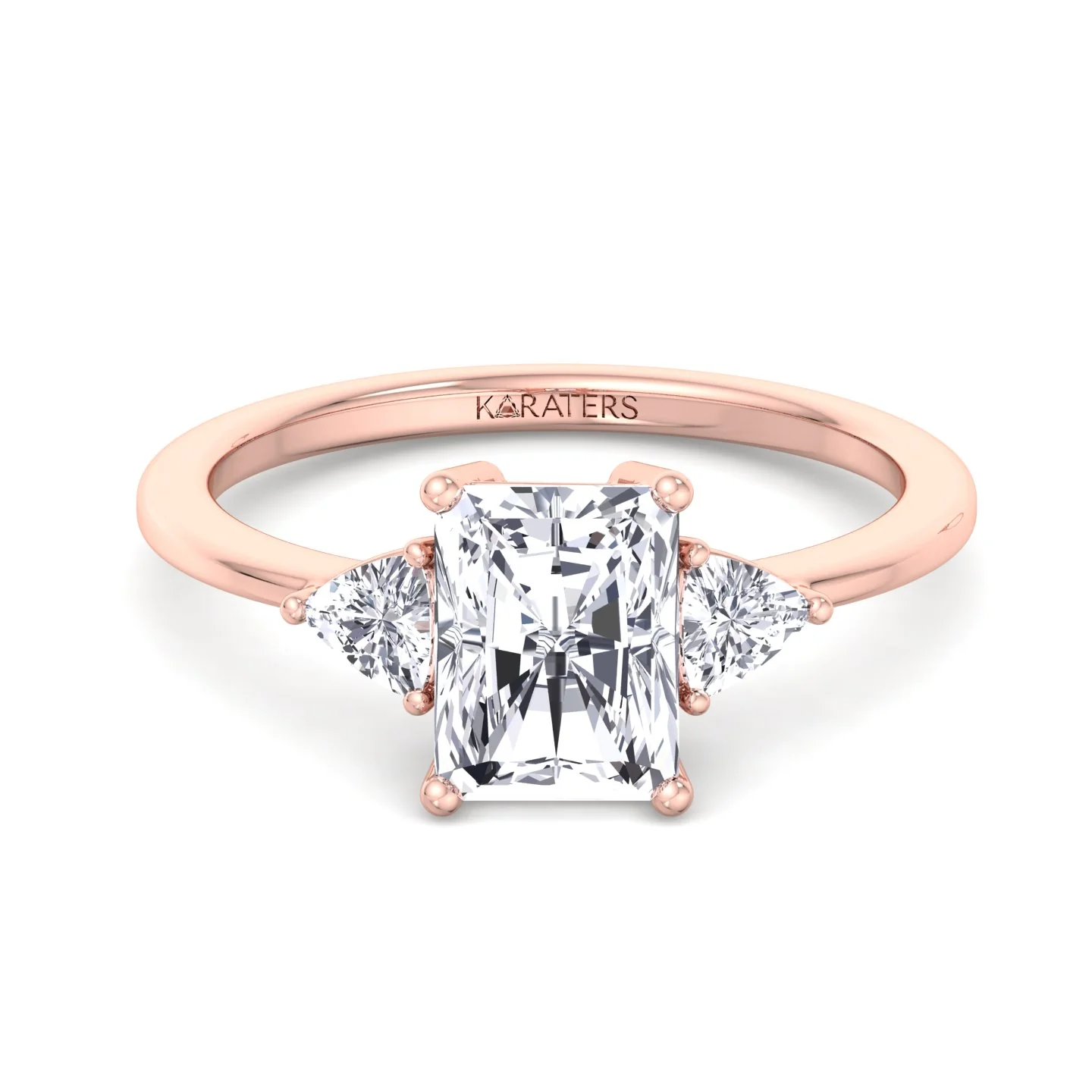 Radiant Cut Solitaire Lab Grown Diamond Engagement Ring with Trillion Sidestones - Image 11
