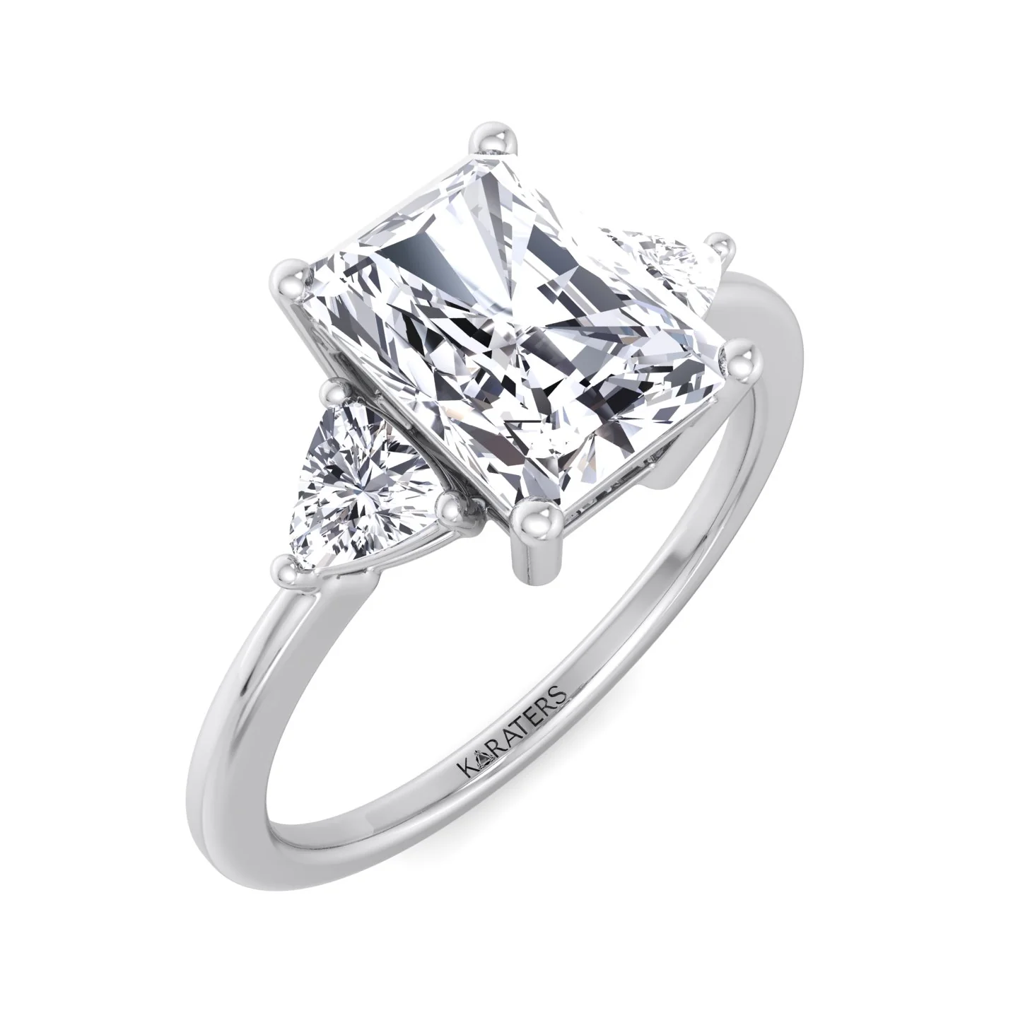 Radiant Cut Solitaire Lab Grown Diamond Engagement Ring with Trillion Sidestones - Image 4