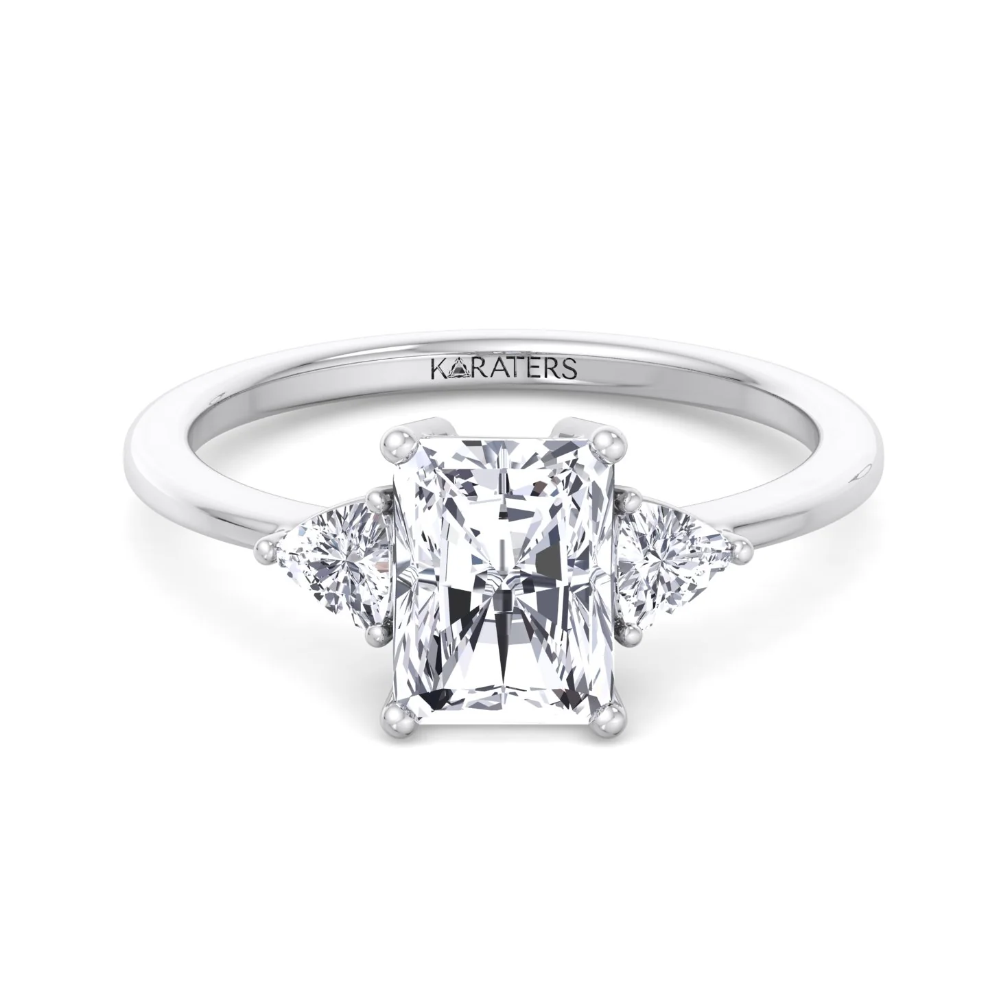 Radiant Cut Solitaire Lab Grown Diamond Engagement Ring with Trillion Sidestones - Image 6