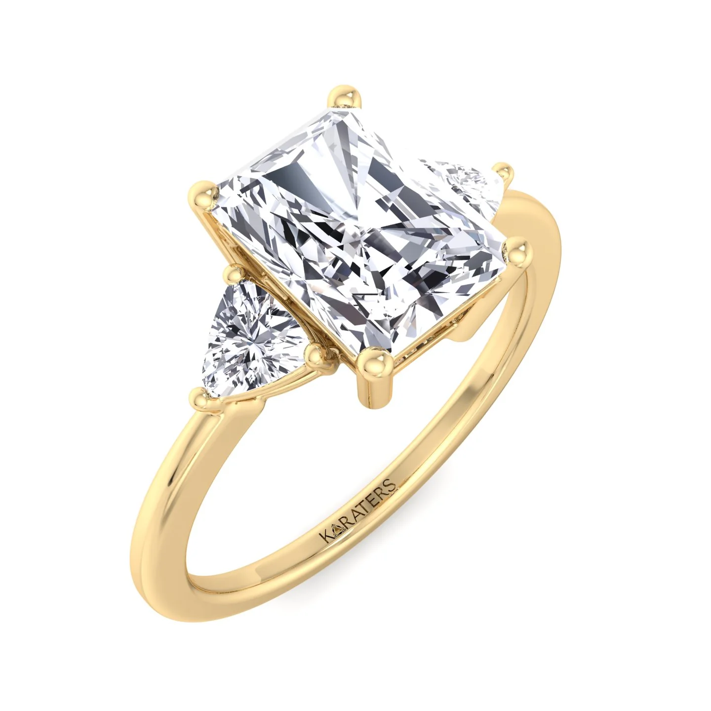 Radiant Cut Solitaire Lab Grown Diamond Engagement Ring with Trillion Sidestones - Image 7