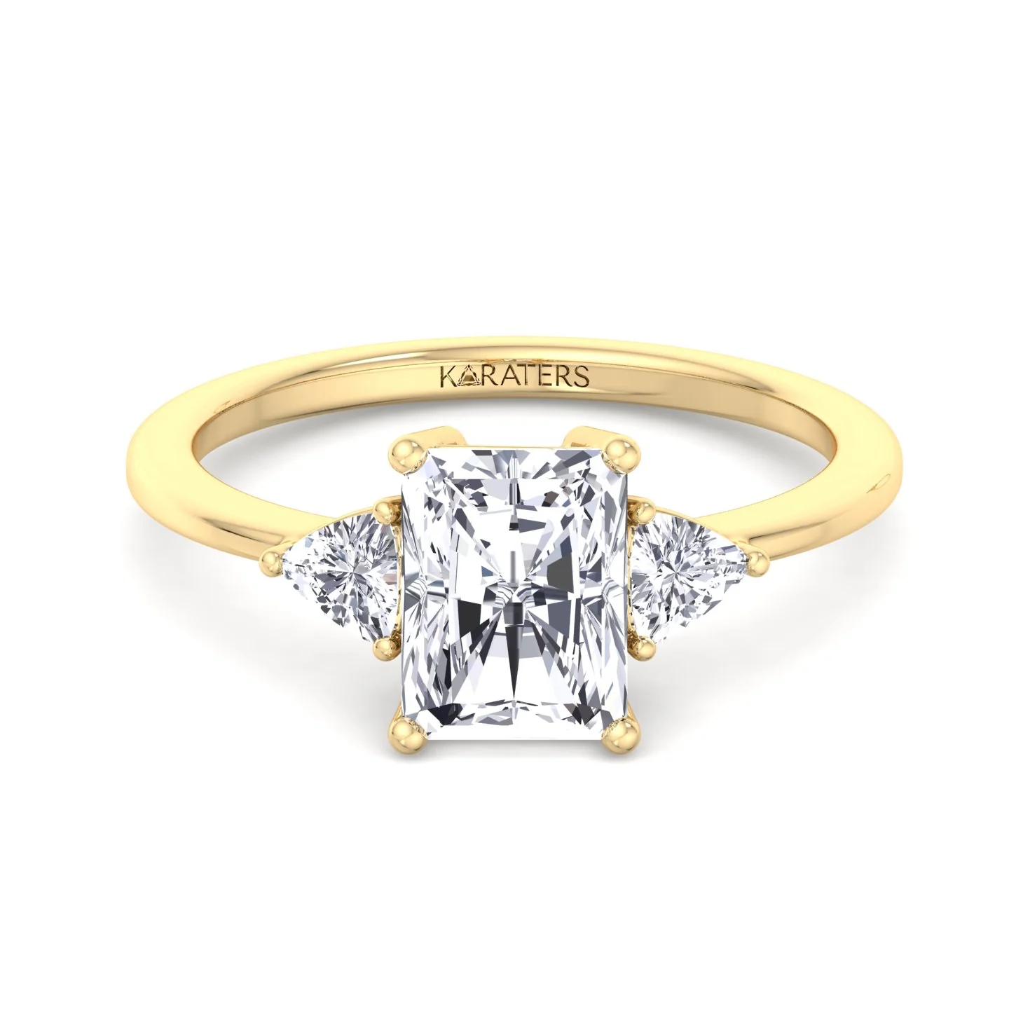 Radiant Cut Solitaire Lab Grown Diamond Engagement Ring with Trillion Sidestones - Image 8