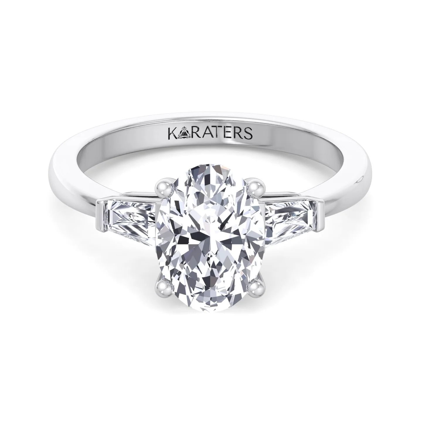 Oval Cut Lab Grown Diamond Engagement Ring with Tapered Baguette Side Stones - Image 3