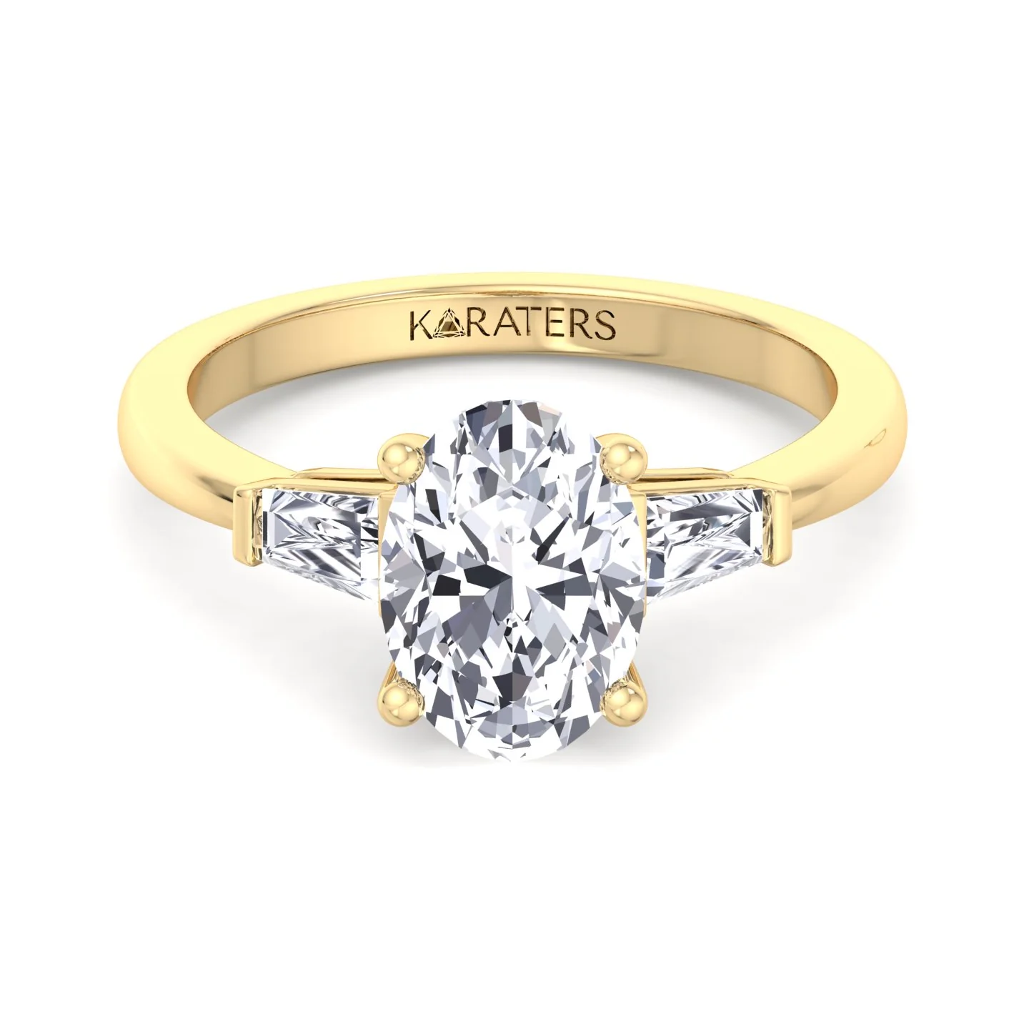Oval Cut Lab Grown Diamond Engagement Ring with Tapered Baguette Side Stones - Image 5