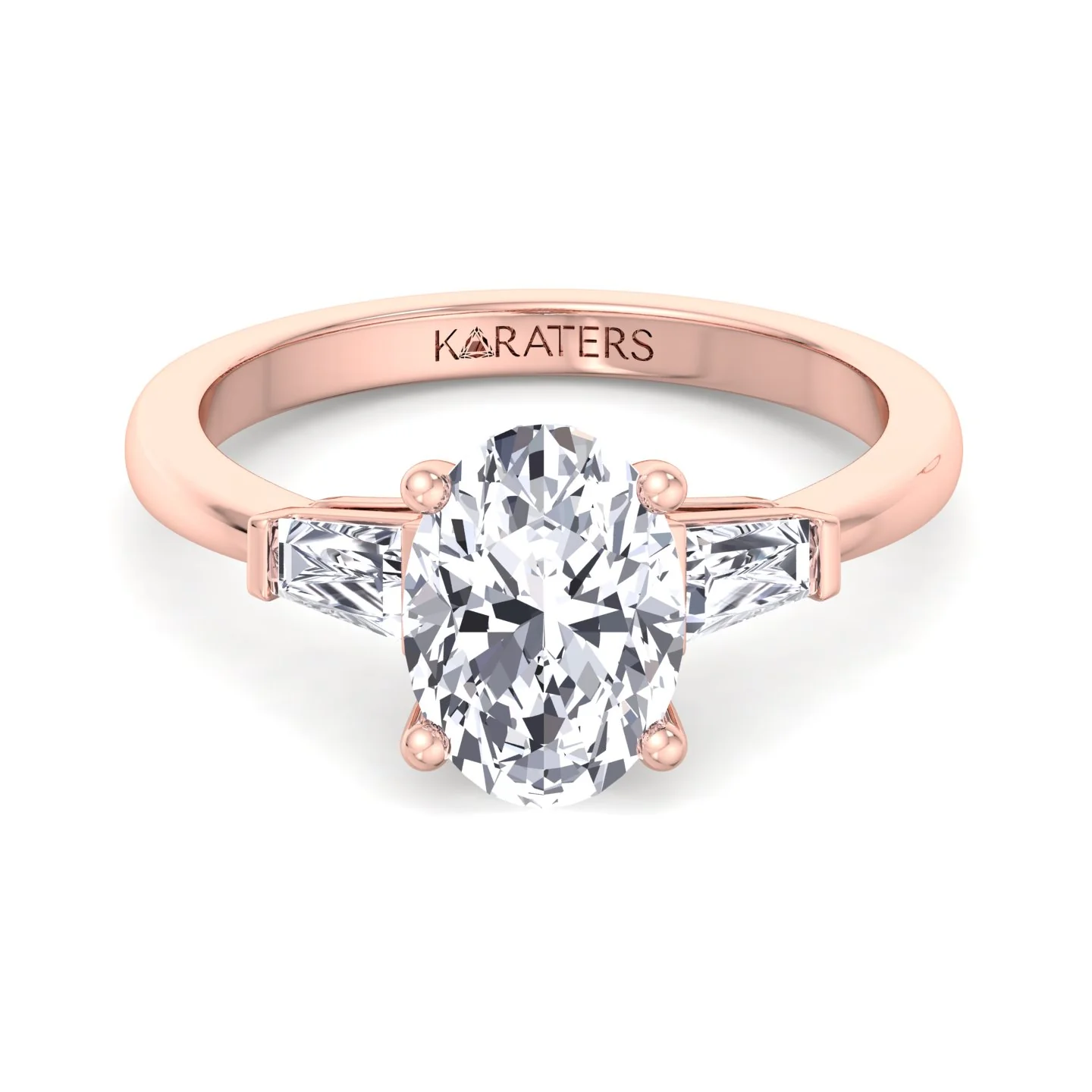 Oval Cut Lab Grown Diamond Engagement Ring with Tapered Baguette Side Stones - Image 8