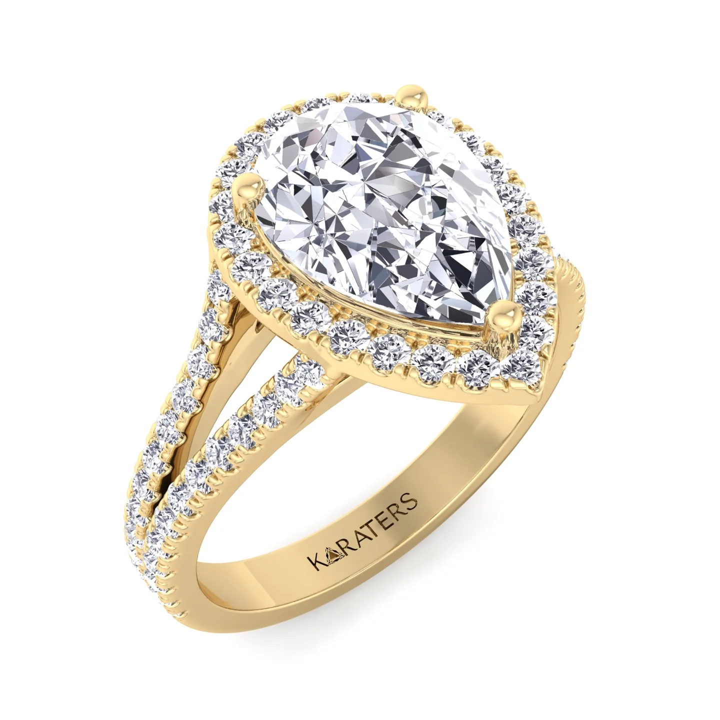 Pear Shaped Lab Grown Diamond Halo Engagement Ring with Pave Double Band - Image 10