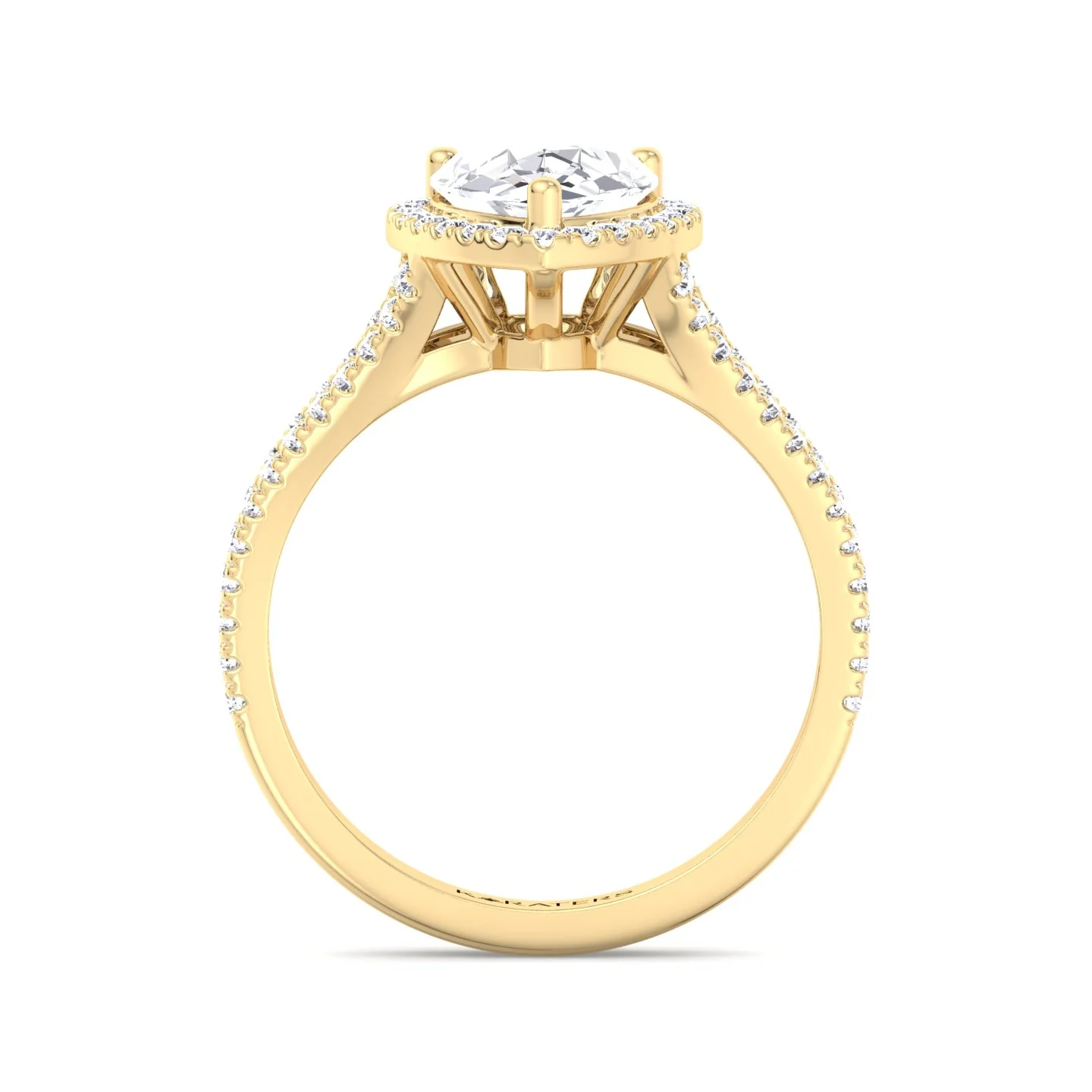 Pear Shaped Lab Grown Diamond Halo Engagement Ring with Pave Double Band - Image 11