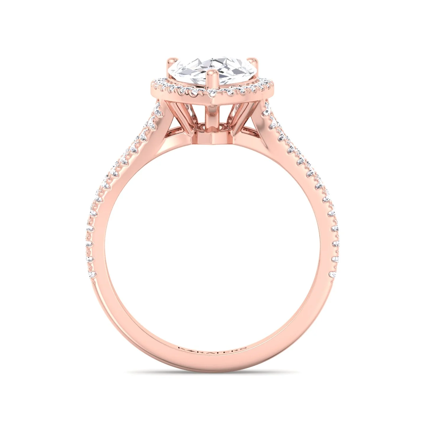 Pear Shaped Lab Grown Diamond Halo Engagement Ring with Pave Double Band - Image 15