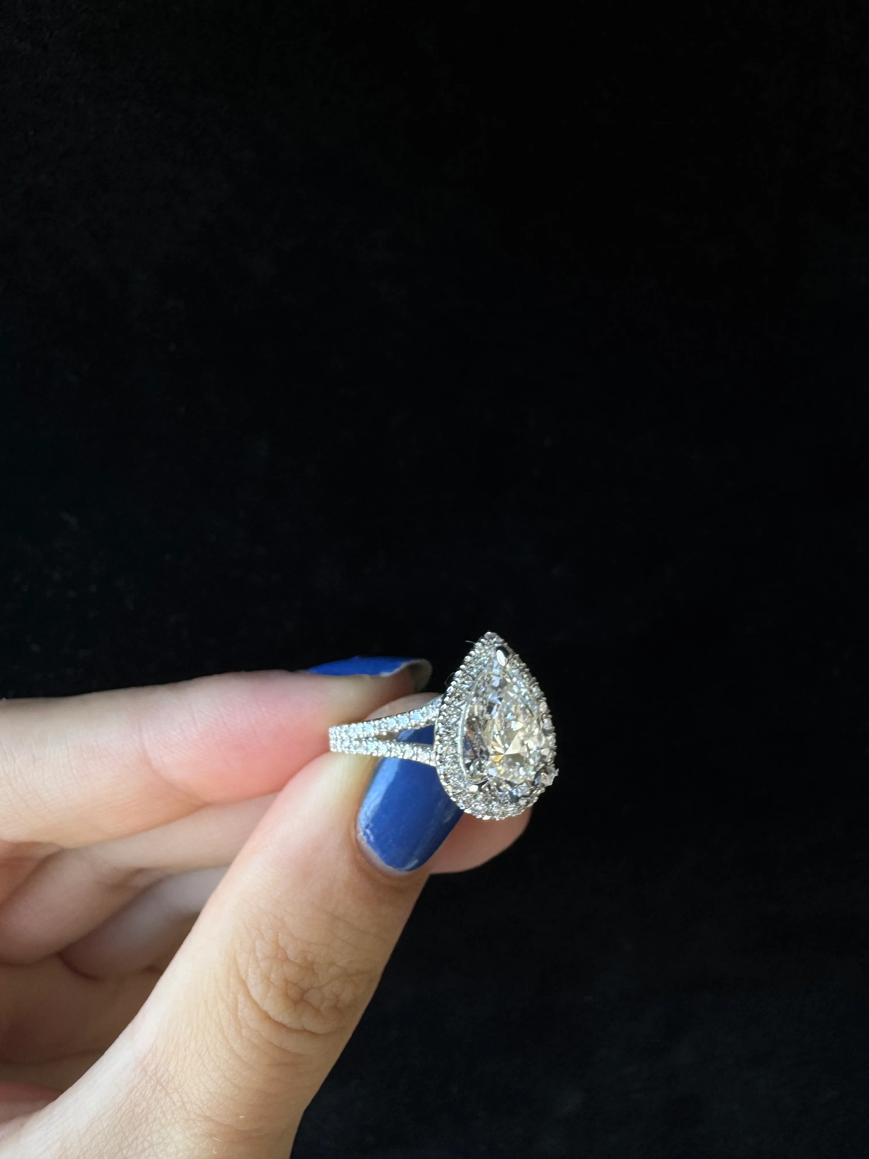 Pear Shaped Lab Grown Diamond Halo Engagement Ring with Pave Double Band - Image 17