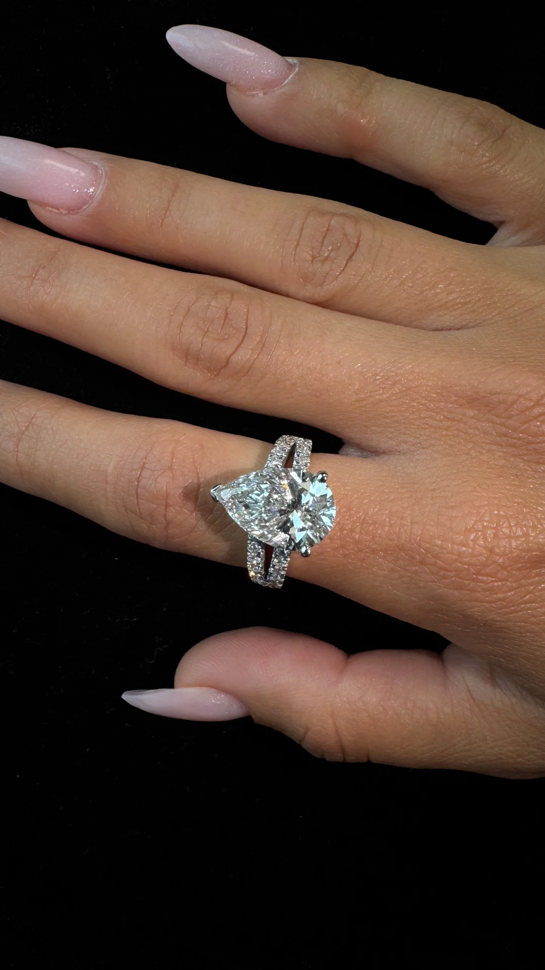 Pear Shaped Lab Grown Diamond Halo Engagement Ring with Pave Double Band - Image 5