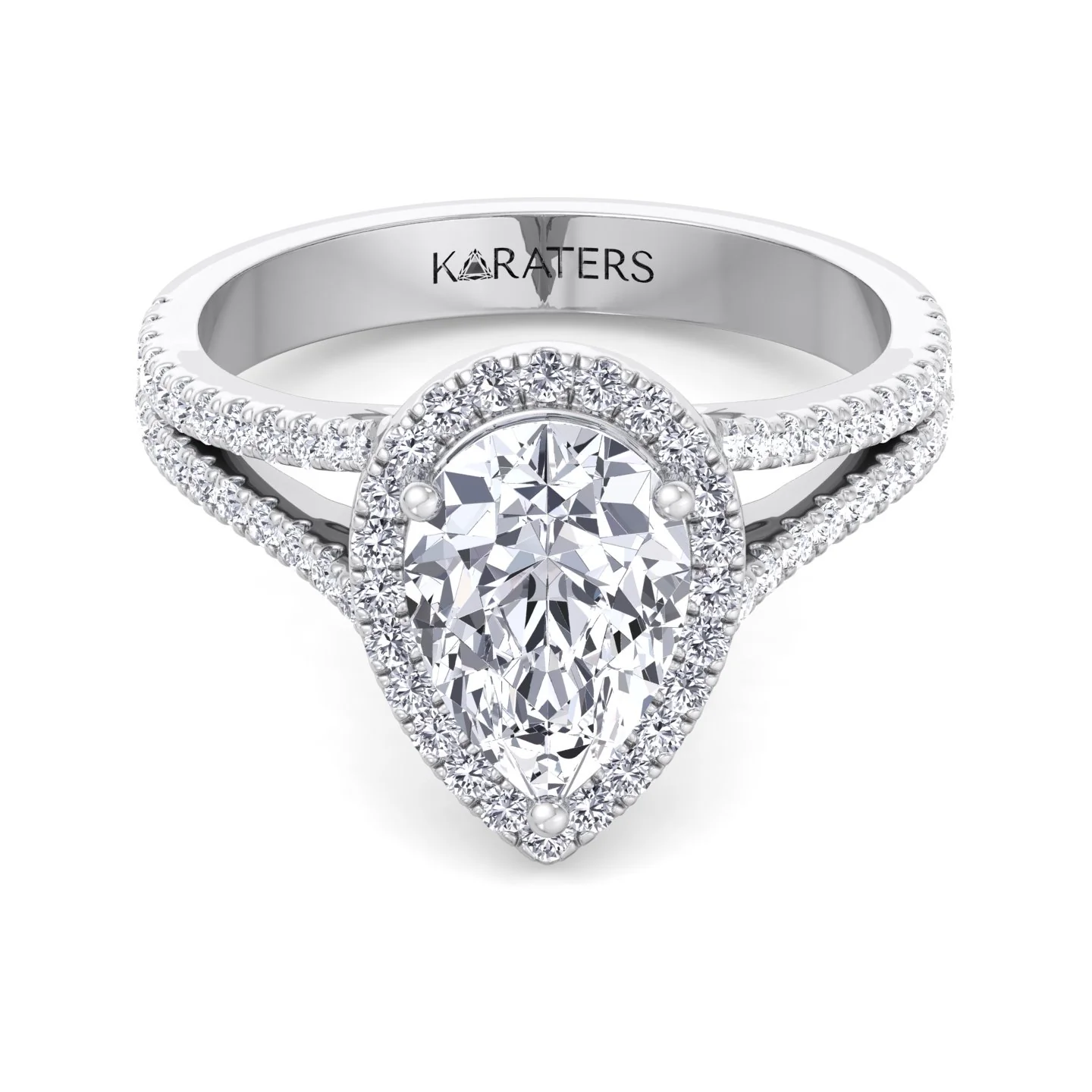 Pear Shaped Lab Grown Diamond Halo Engagement Ring with Pave Double Band - Image 6