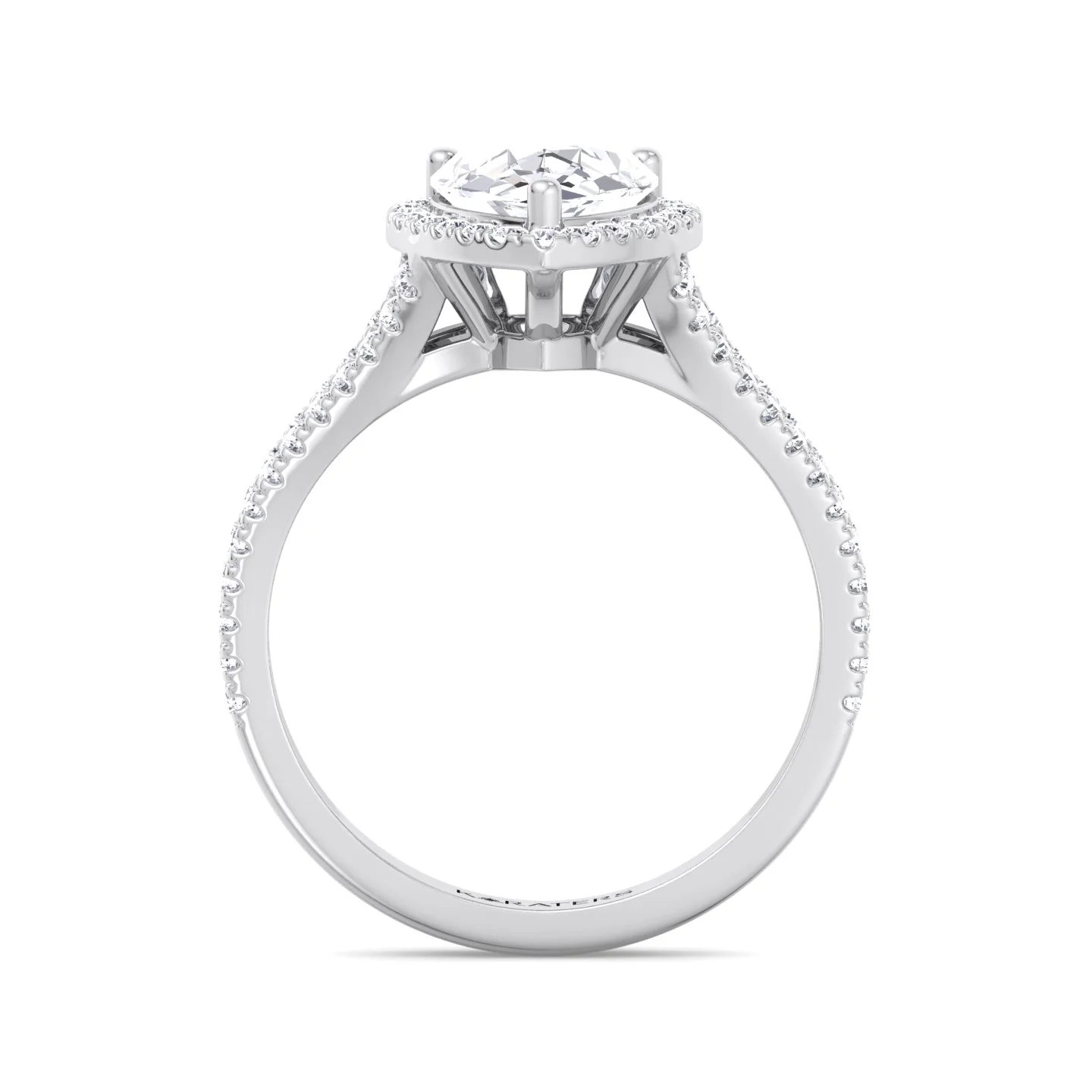 Pear Shaped Lab Grown Diamond Halo Engagement Ring with Pave Double Band - Image 7