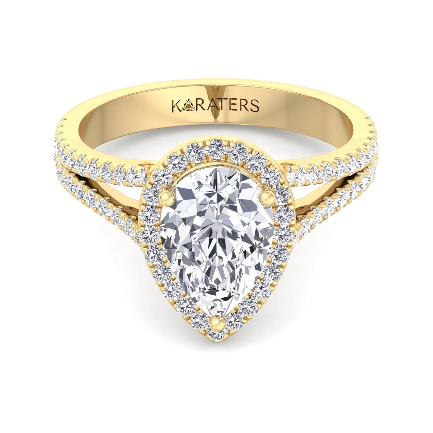 Pear Shaped Lab Grown Diamond Halo Engagement Ring with Pave Double Band - Image 9