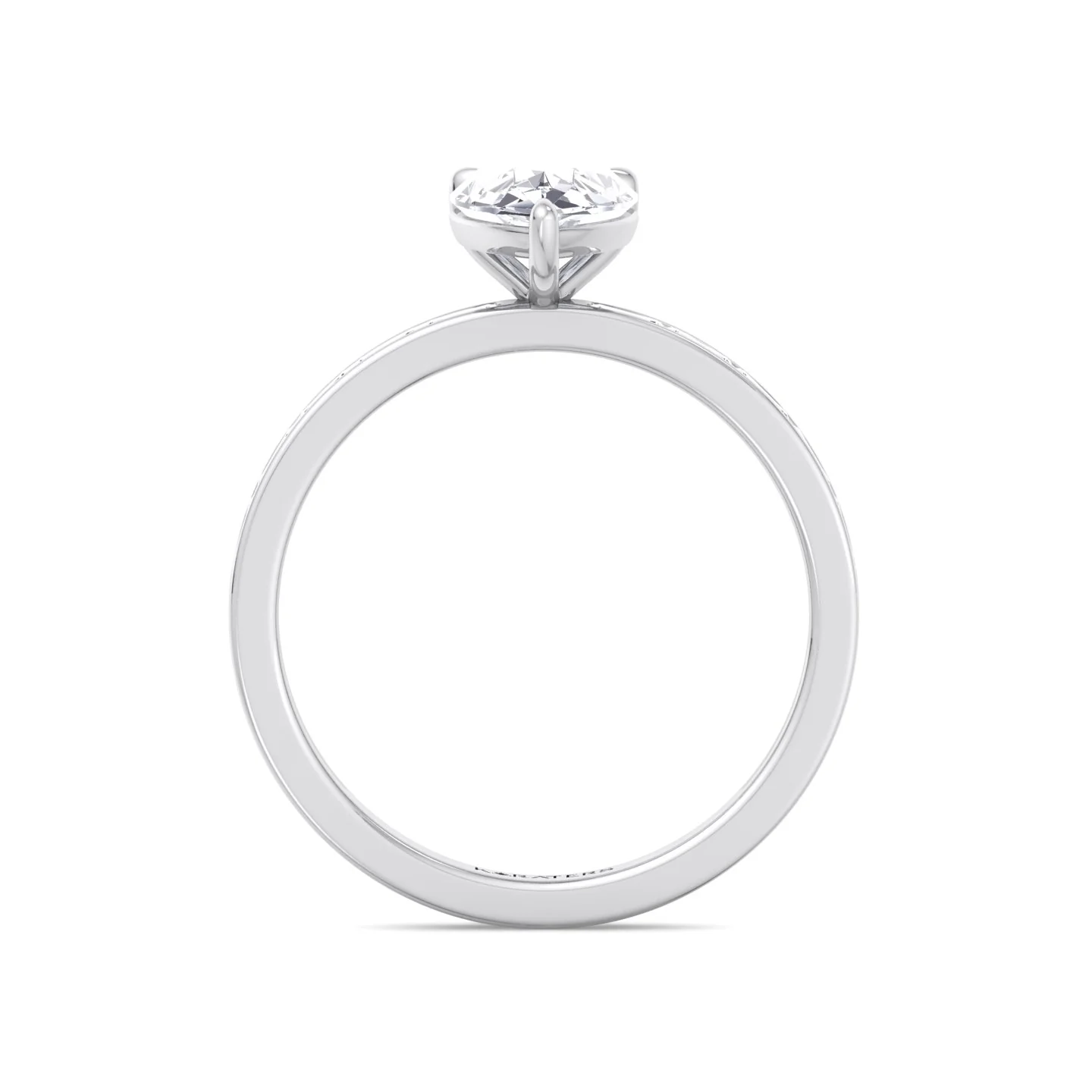 Pear Shape Lab Grown Engagement Ring with Channel Set Baguette Shape Side Stones - Image 5