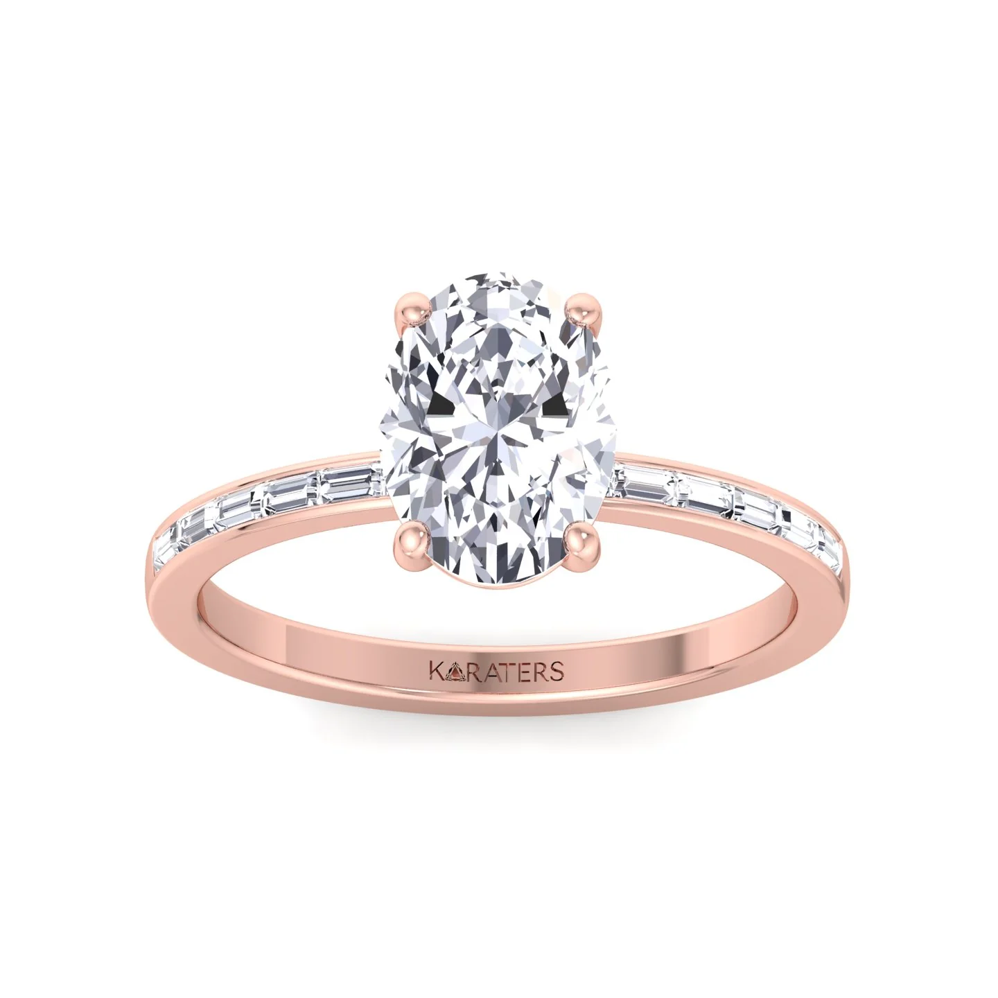 Oval Cut Lab Grown Diamond Engagement Ring with Baguette Channel Band - Image 10