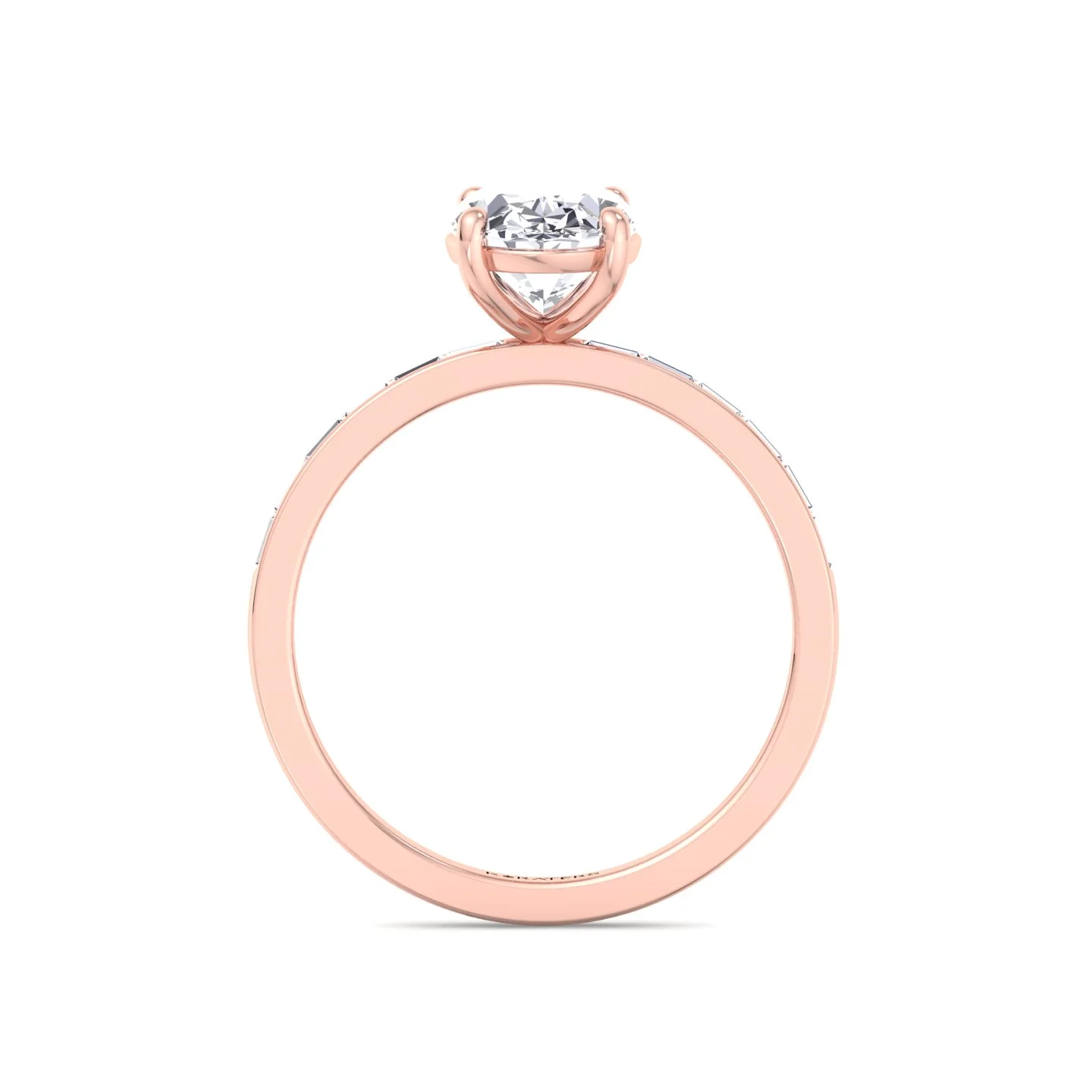Oval Cut Lab Grown Diamond Engagement Ring with Baguette Channel Band - Image 11