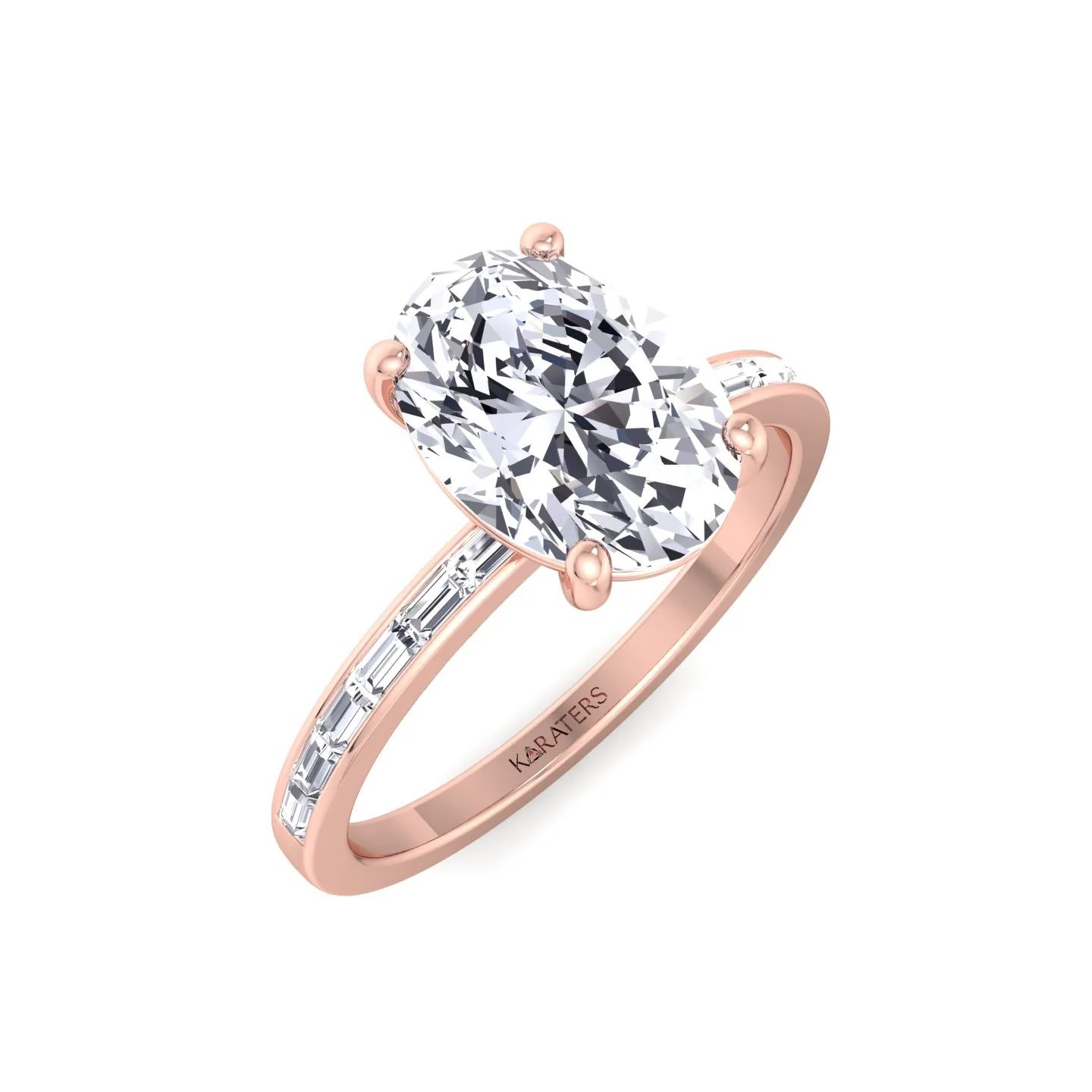 Oval Cut Lab Grown Diamond Engagement Ring with Baguette Channel Band - Image 12