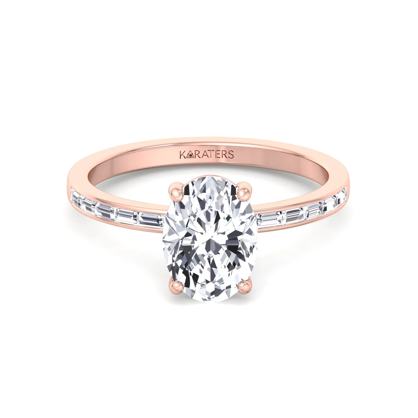 Oval Cut Lab Grown Diamond Engagement Ring with Baguette Channel Band - Image 13