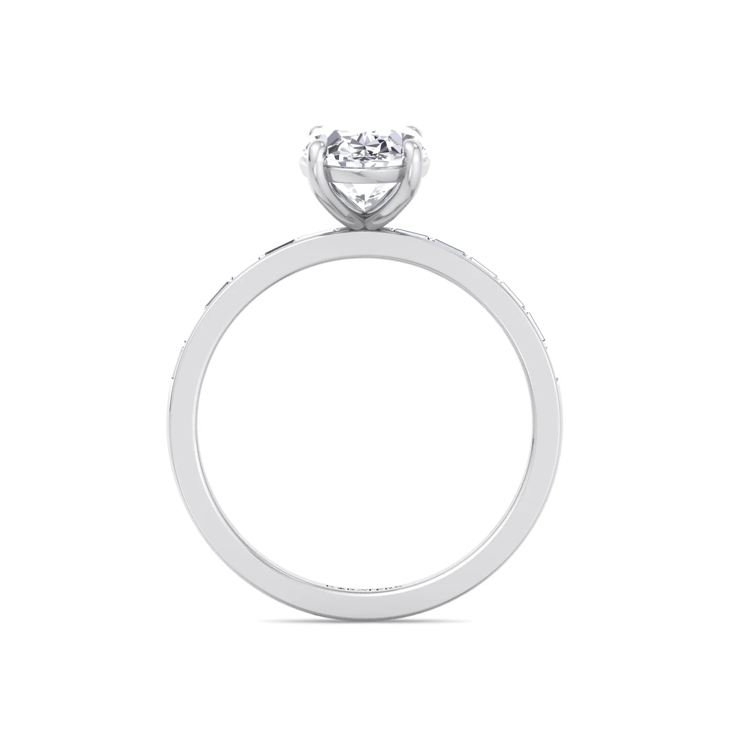 Oval Cut Lab Grown Diamond Engagement Ring with Baguette Channel Band - Image 3