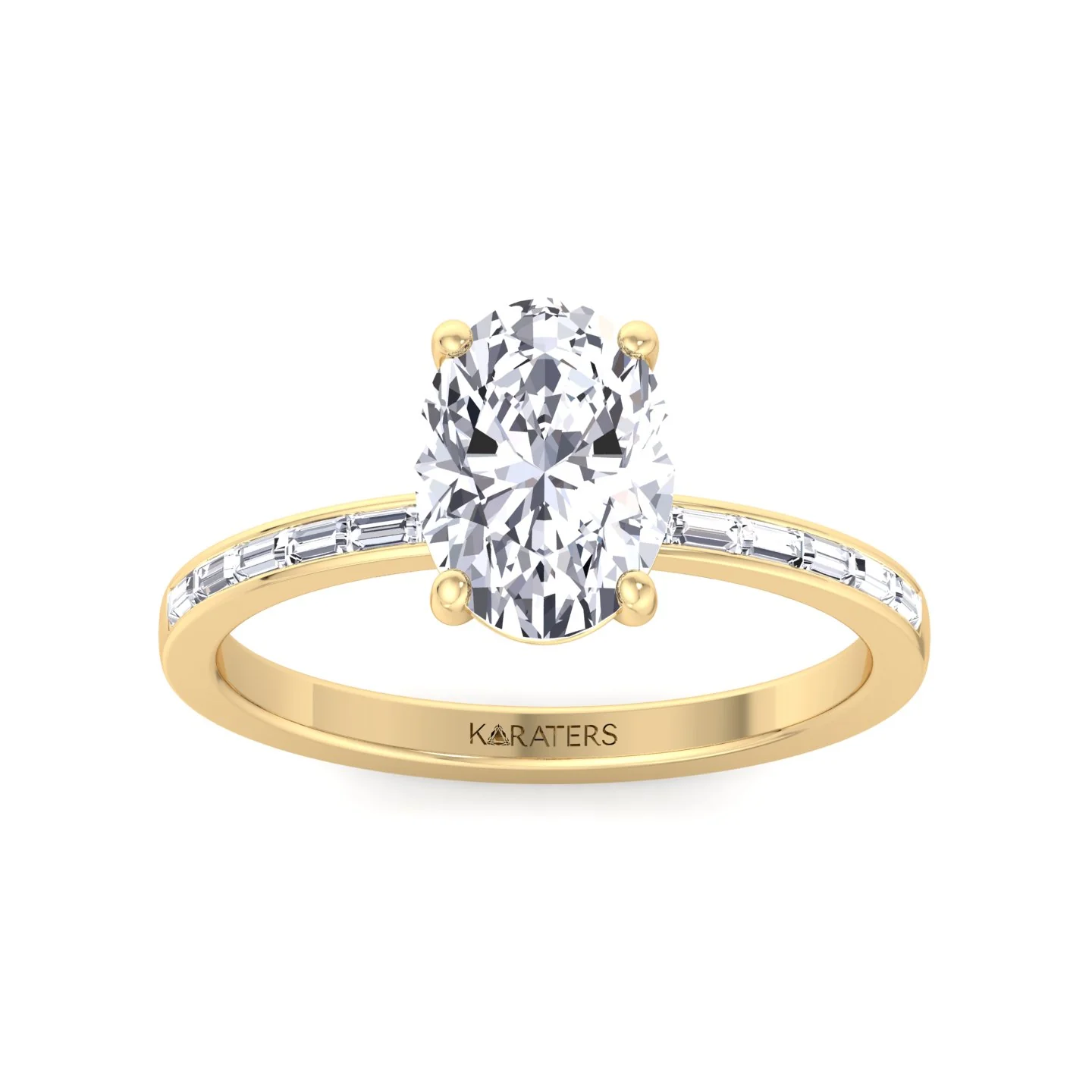 Oval Cut Lab Grown Diamond Engagement Ring with Baguette Channel Band - Image 6