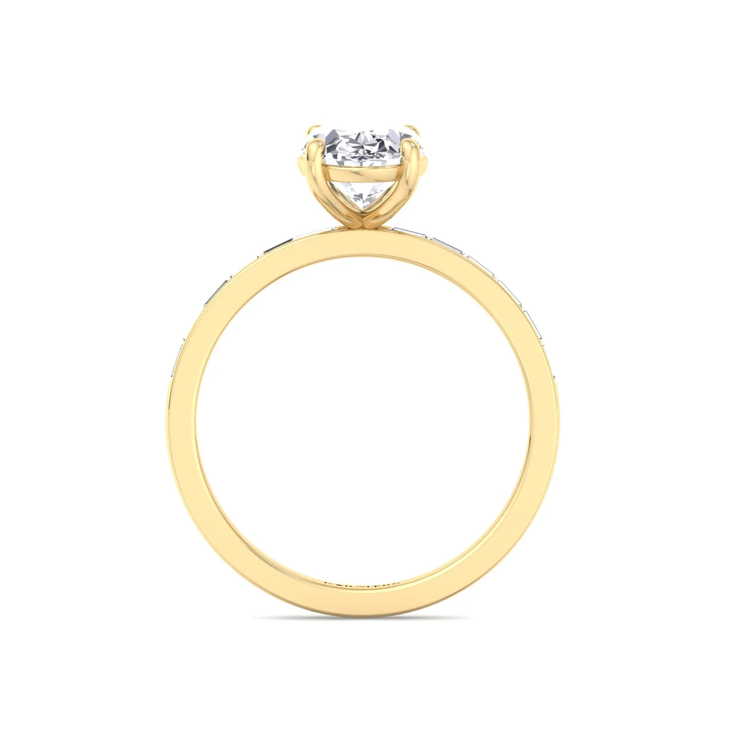 Oval Cut Lab Grown Diamond Engagement Ring with Baguette Channel Band - Image 7