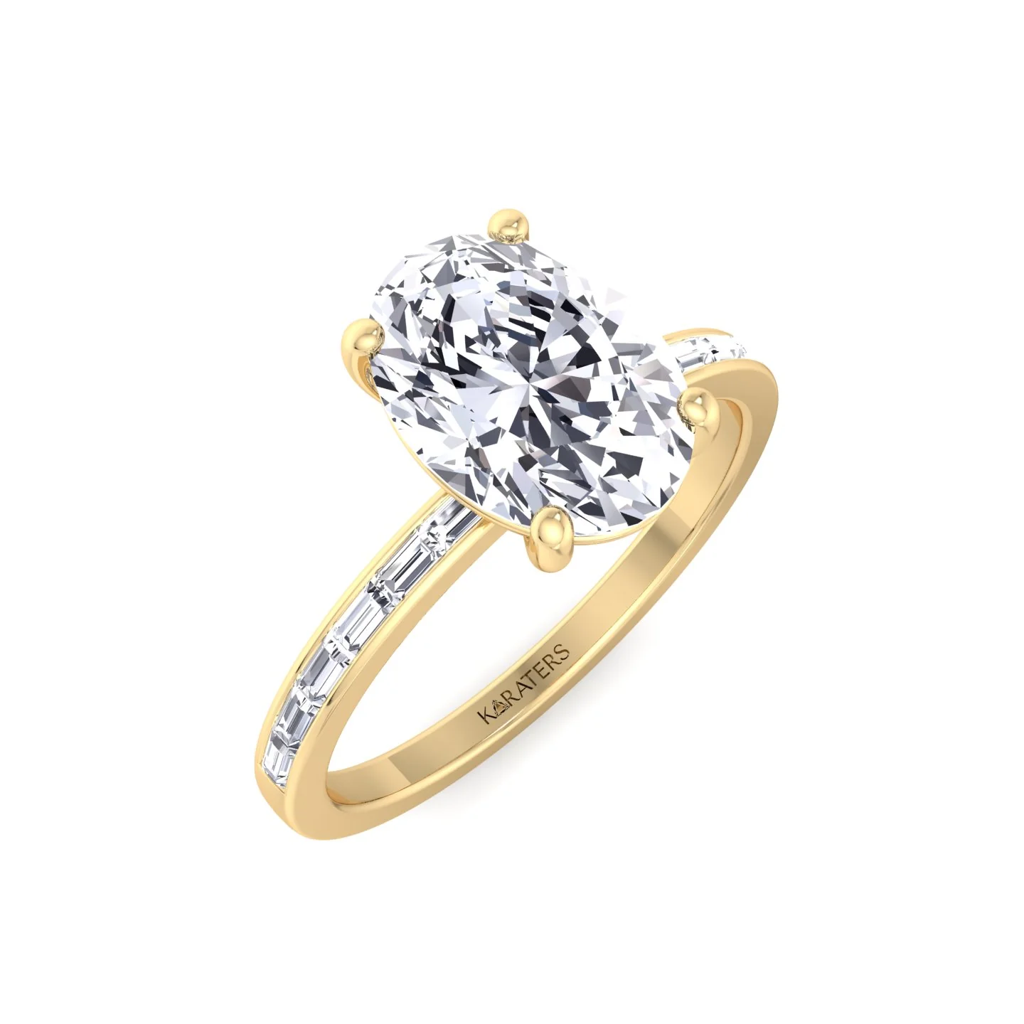 Oval Cut Lab Grown Diamond Engagement Ring with Baguette Channel Band - Image 8
