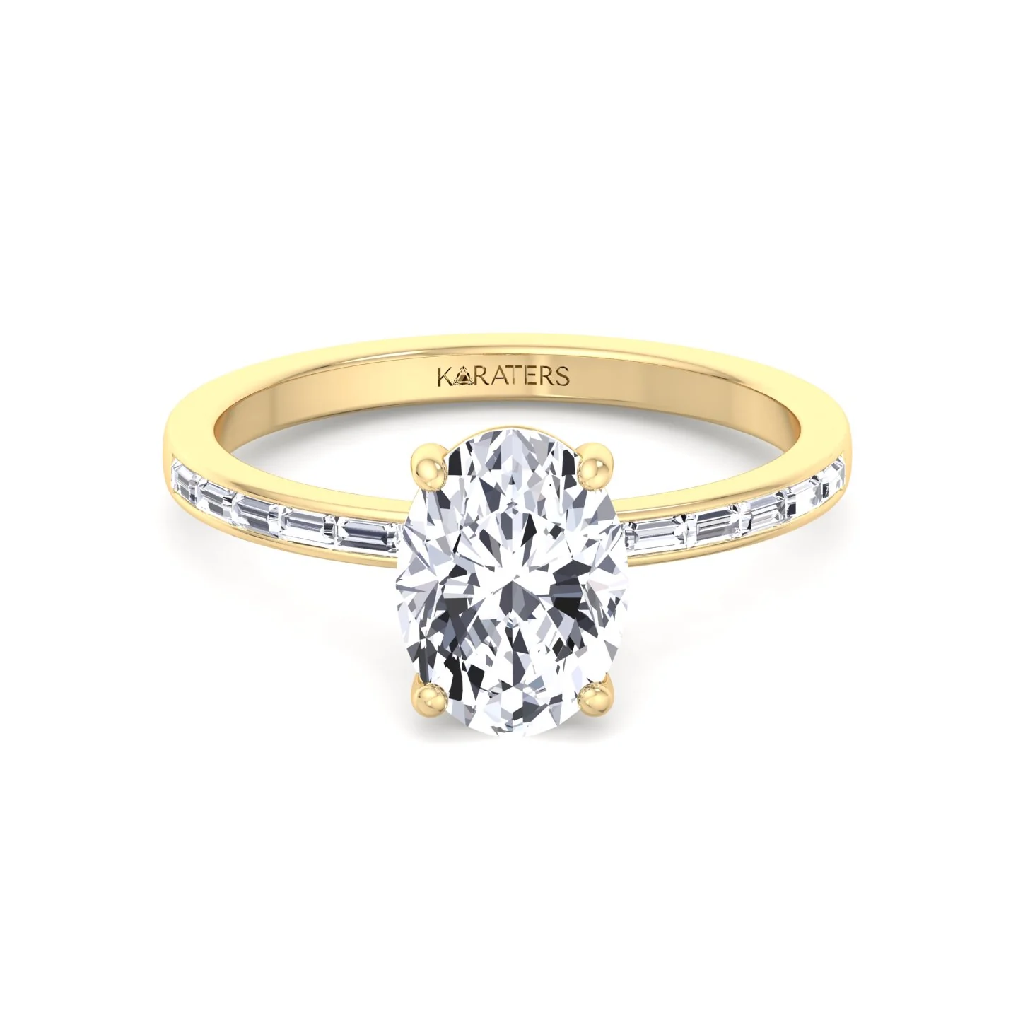 Oval Cut Lab Grown Diamond Engagement Ring with Baguette Channel Band - Image 9