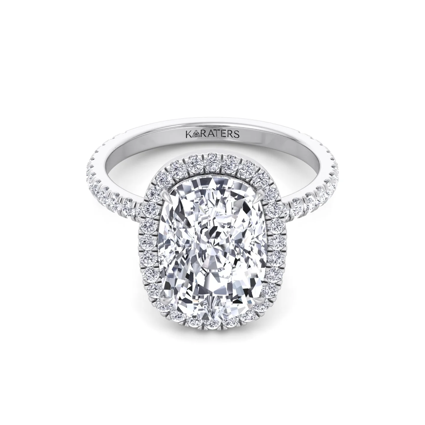 Elongated Cushion Shape Lab Grown Diamond Halo Engagement Ring with Round Sidestones - Image 10