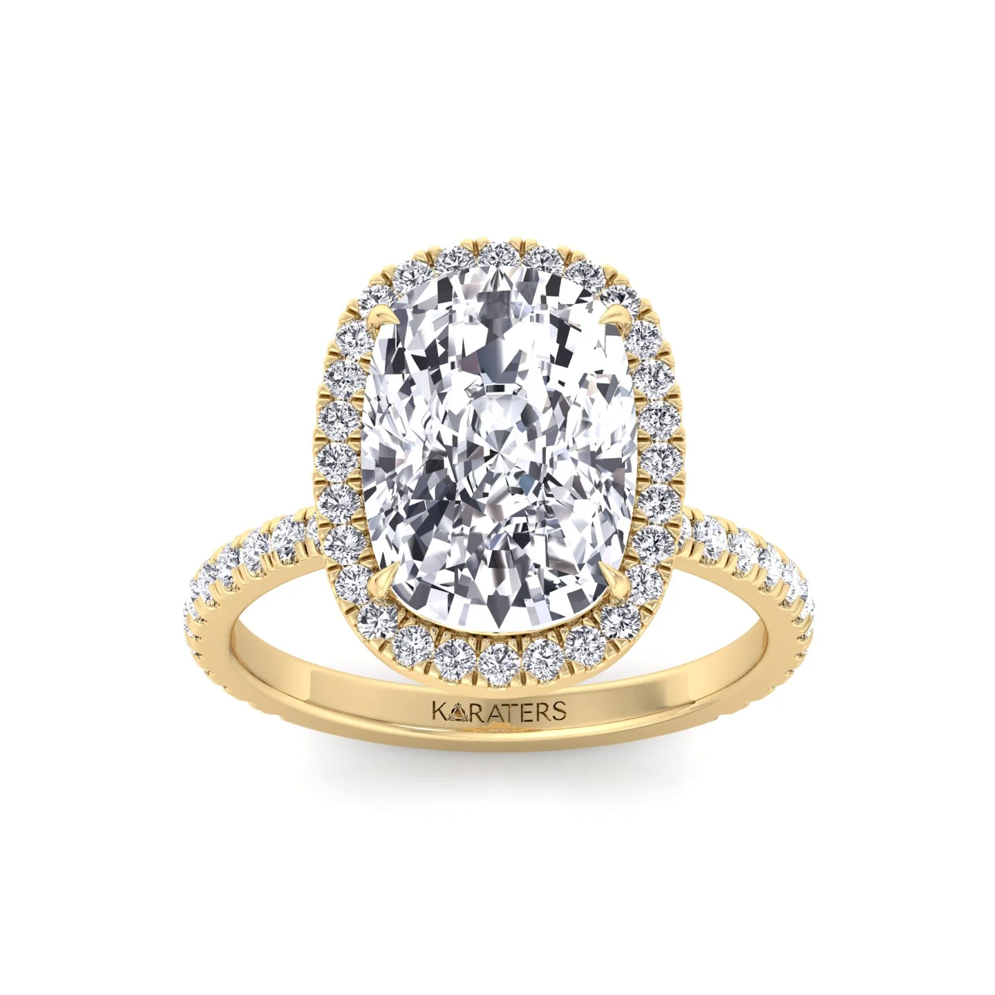 Elongated Cushion Shape Lab Grown Diamond Halo Engagement Ring with Round Sidestones - Image 11