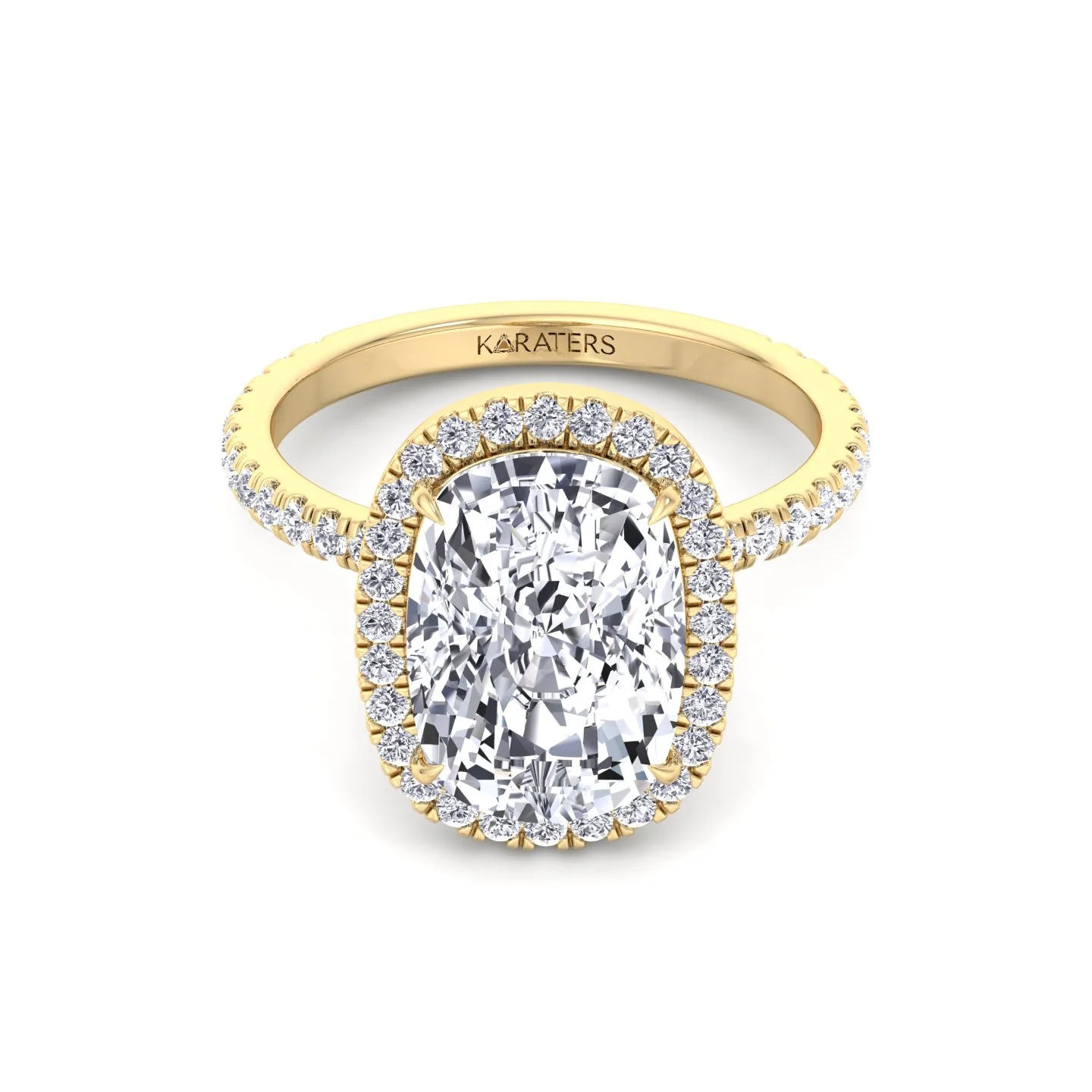 Elongated Cushion Shape Lab Grown Diamond Halo Engagement Ring with Round Sidestones - Image 14