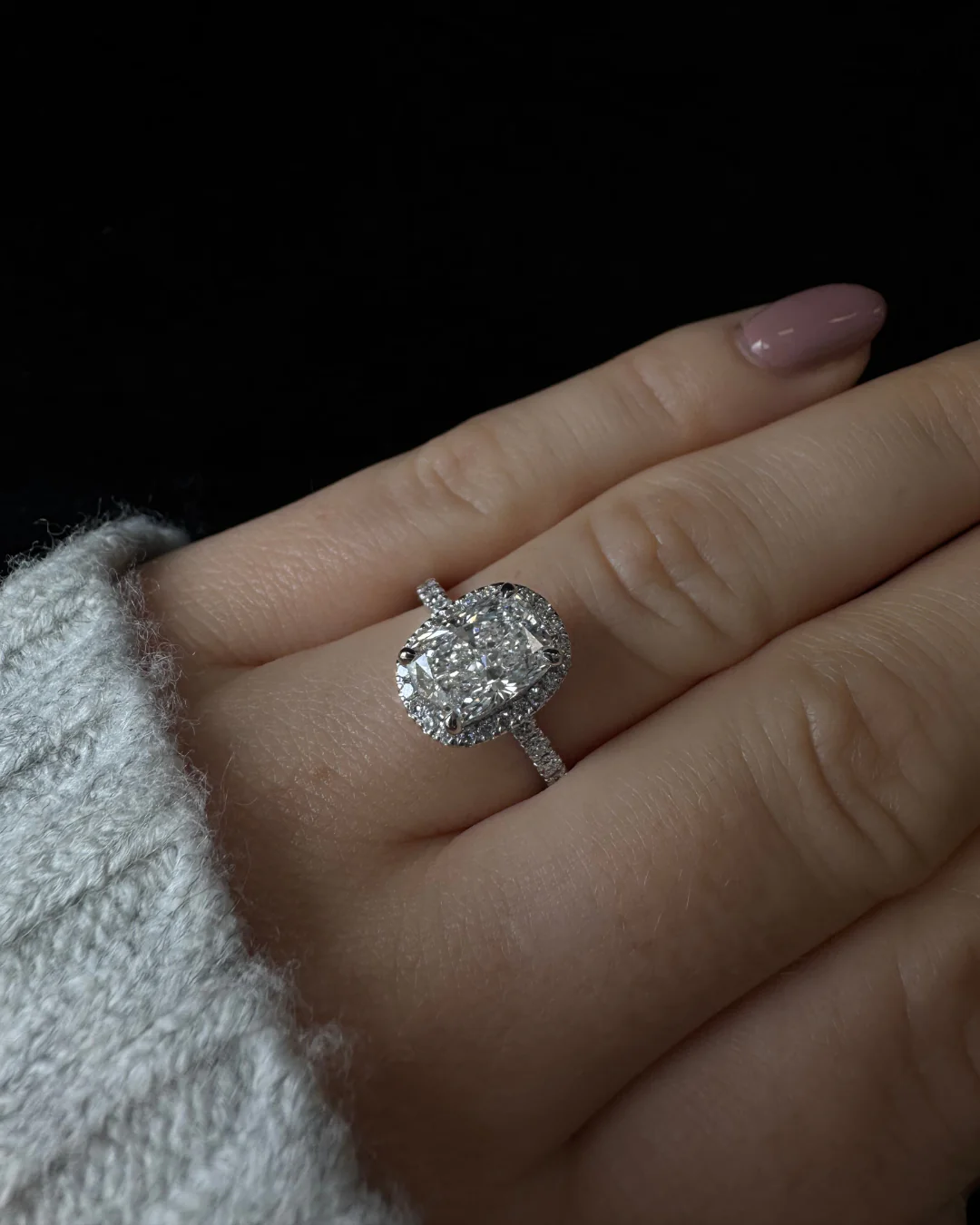 Elongated Cushion Shape Lab Grown Diamond Halo Engagement Ring with Round Sidestones - Image 16