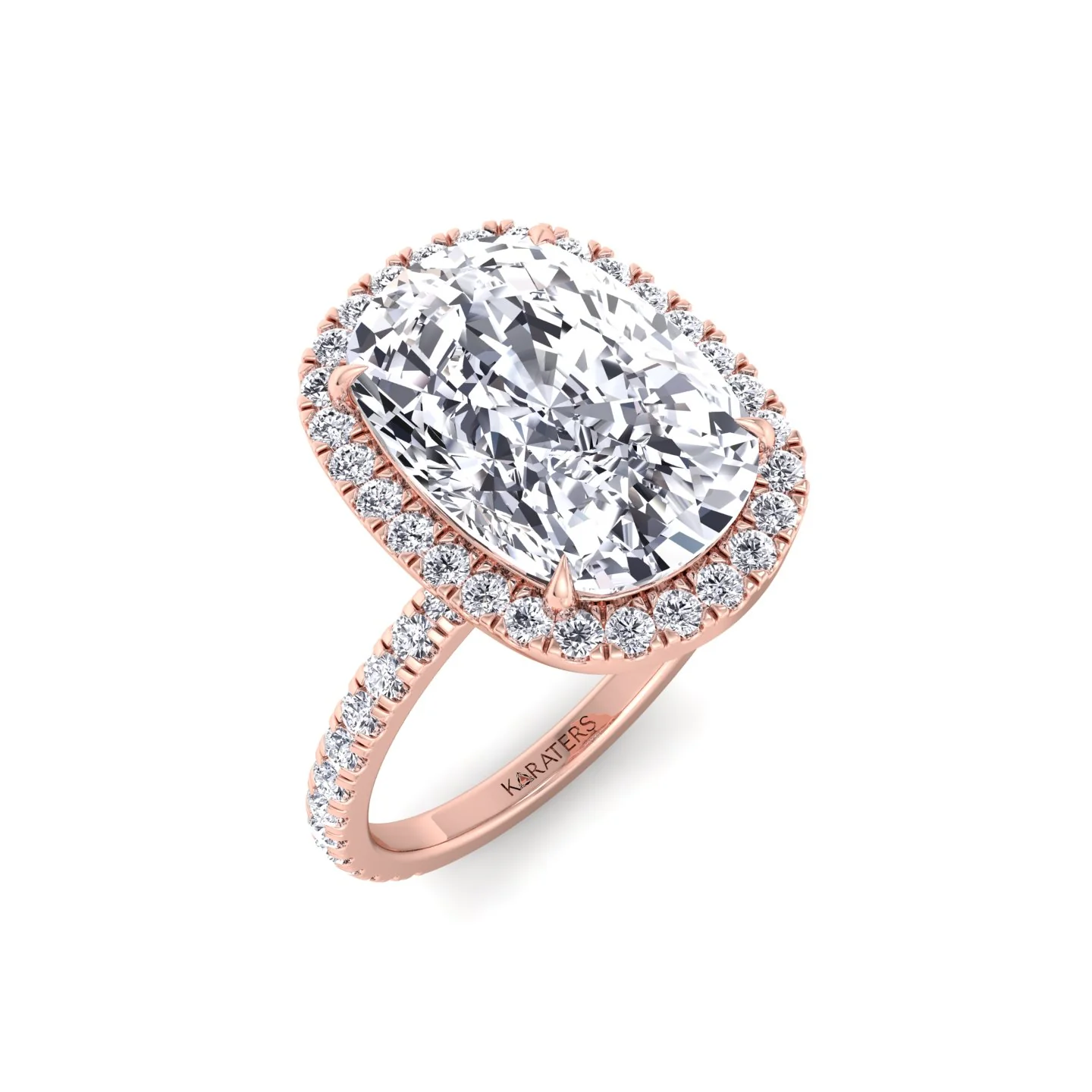 Elongated Cushion Shape Lab Grown Diamond Halo Engagement Ring with Round Sidestones - Image 19