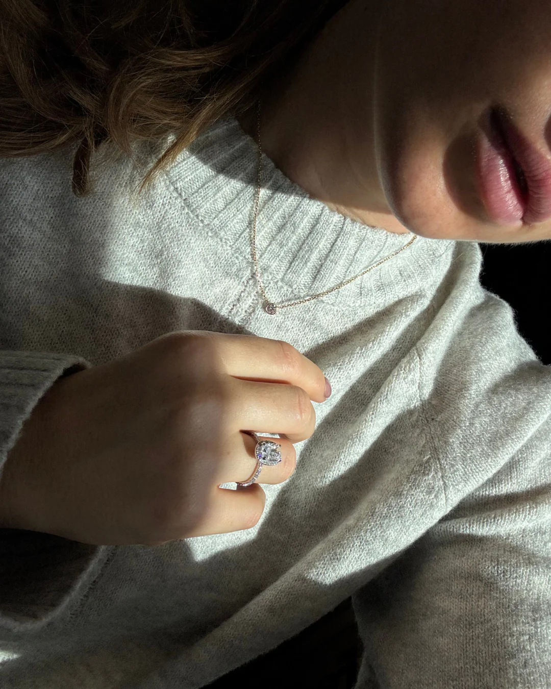 Elongated Cushion Shape Lab Grown Diamond Halo Engagement Ring with Round Sidestones - Image 22