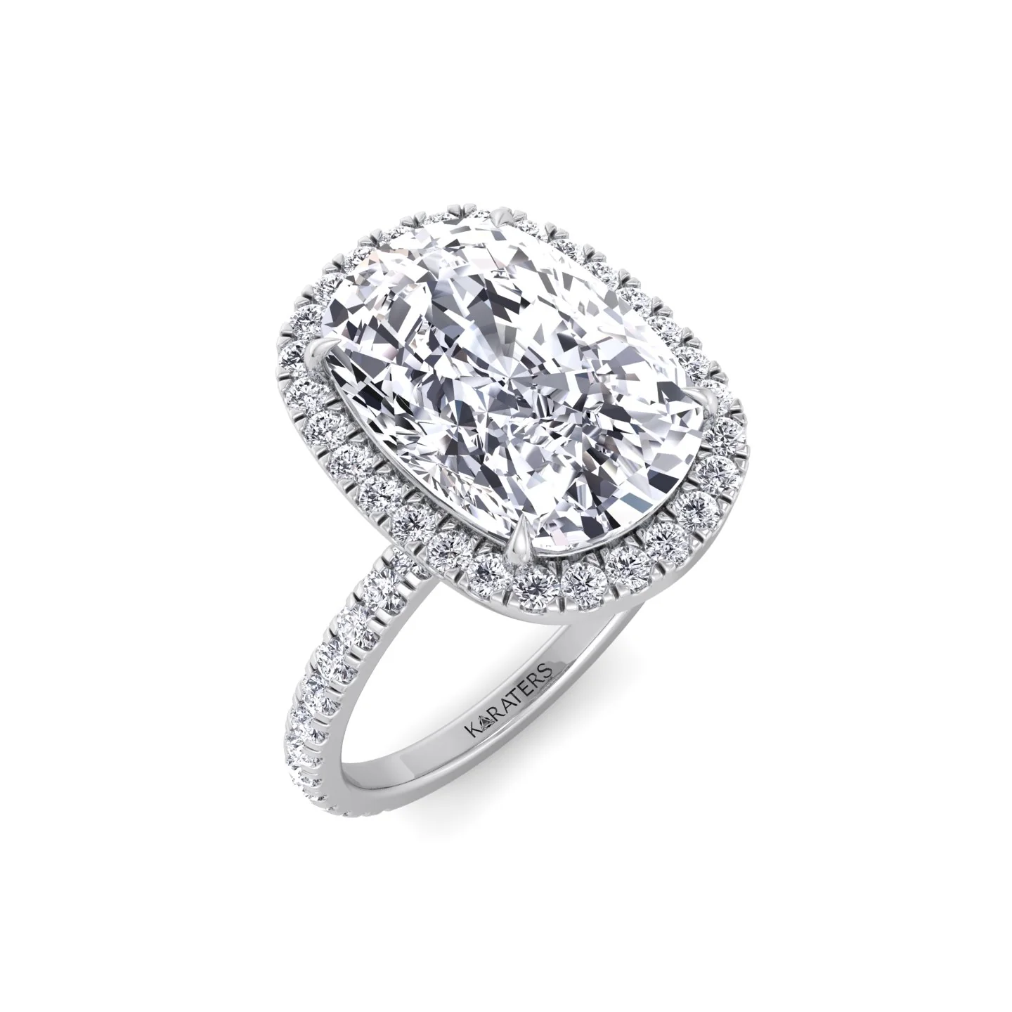 Elongated Cushion Shape Lab Grown Diamond Halo Engagement Ring with Round Sidestones - Image 7
