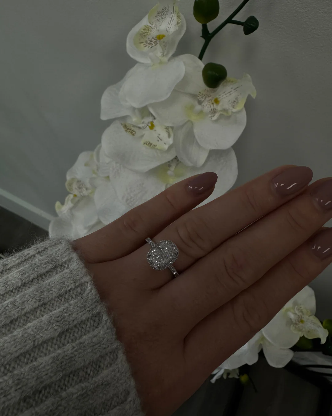 Elongated Cushion Shape Lab Grown Diamond Halo Engagement Ring with Round Sidestones - Image 9