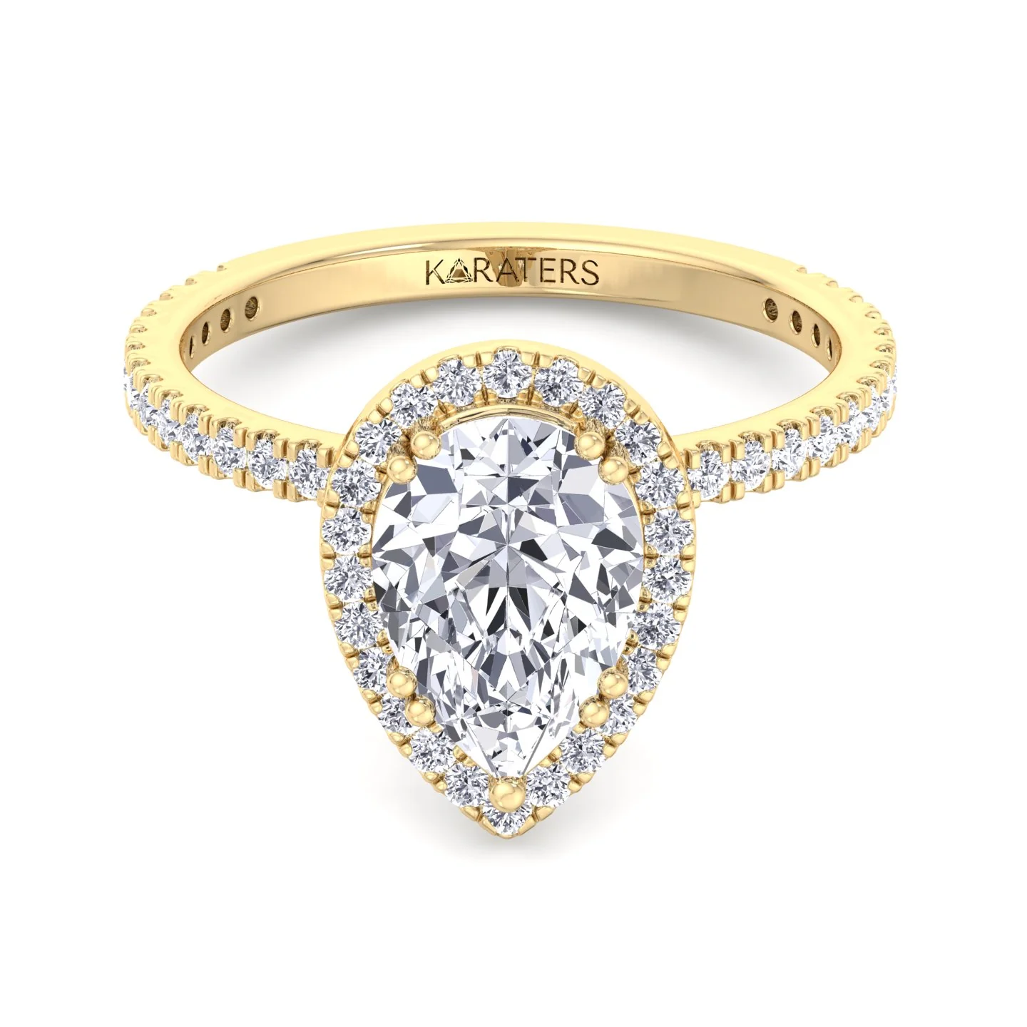 Pear Shaped Lab Grown Diamond Solitaire Engagement Ring with Halo & SideStones - Image 11