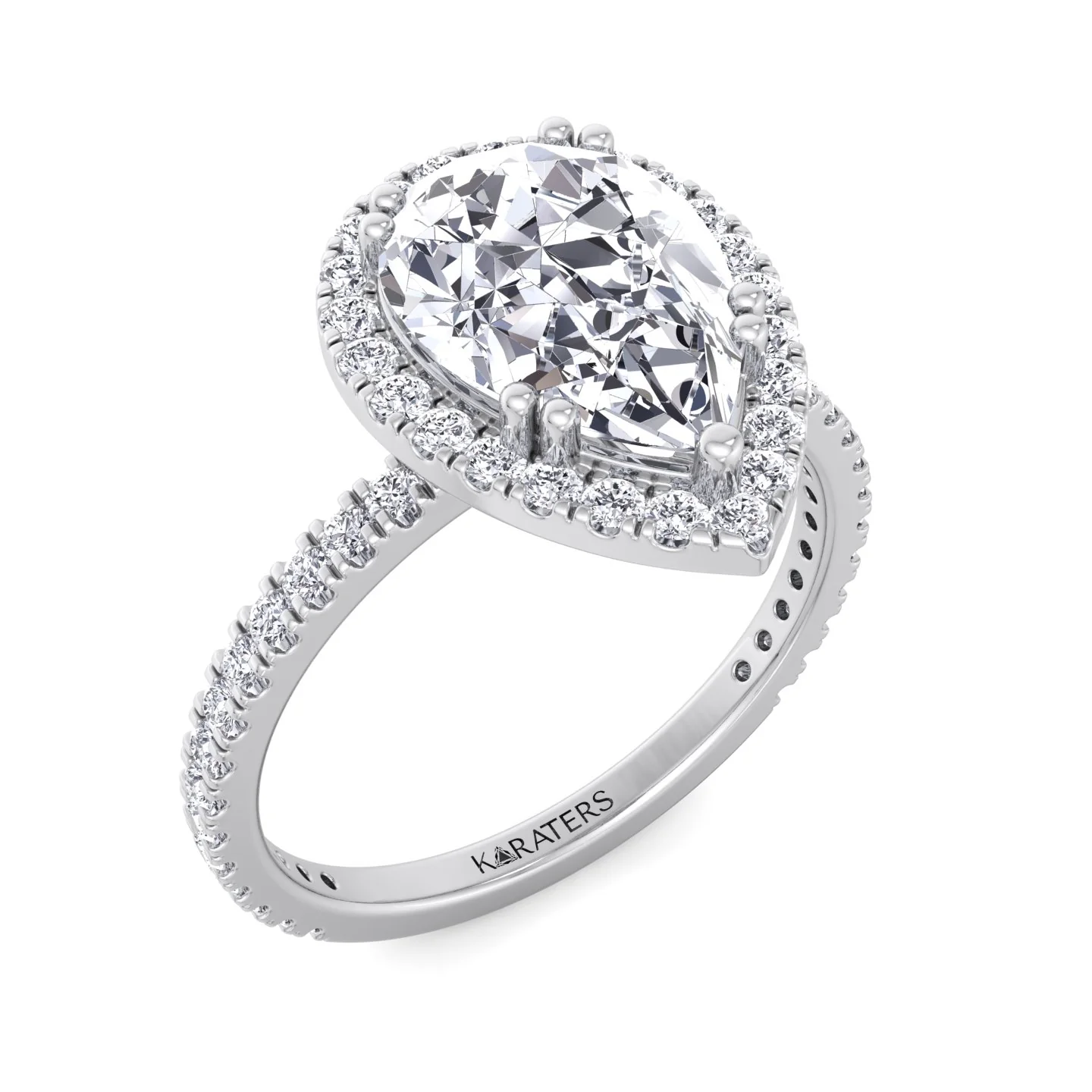 Pear Shaped Lab Grown Diamond Solitaire Engagement Ring with Halo & SideStones - Image 5