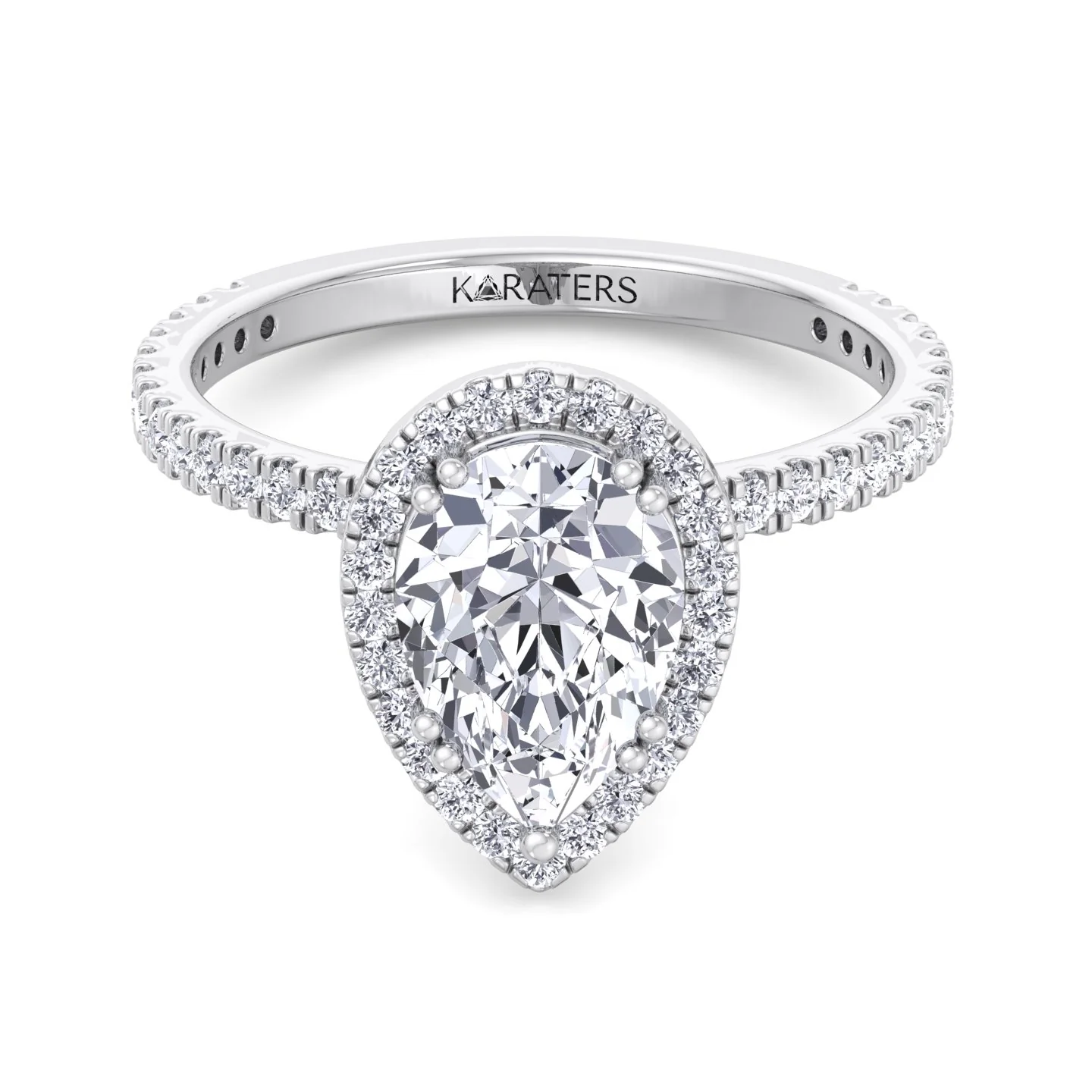 Pear Shaped Lab Grown Diamond Solitaire Engagement Ring with Halo & SideStones - Image 6