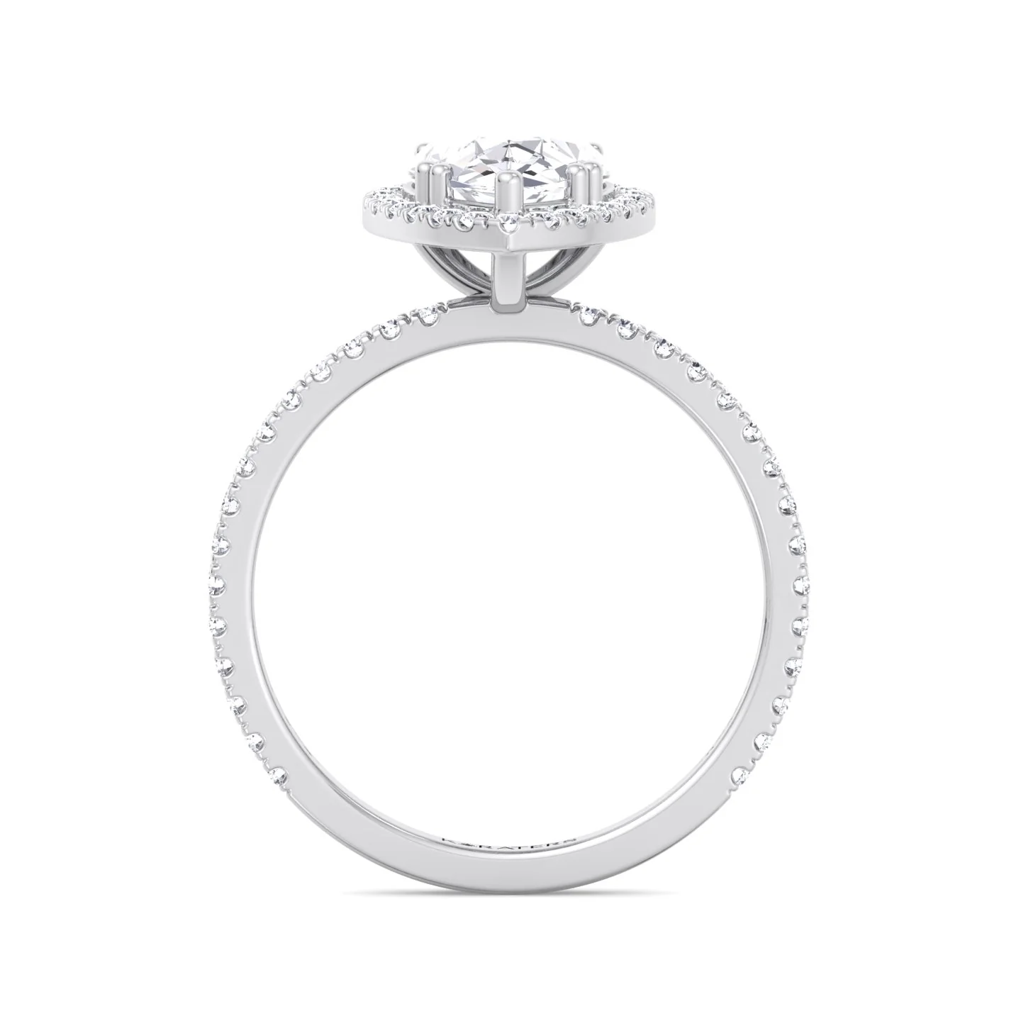 Pear Shaped Lab Grown Diamond Solitaire Engagement Ring with Halo & SideStones - Image 7
