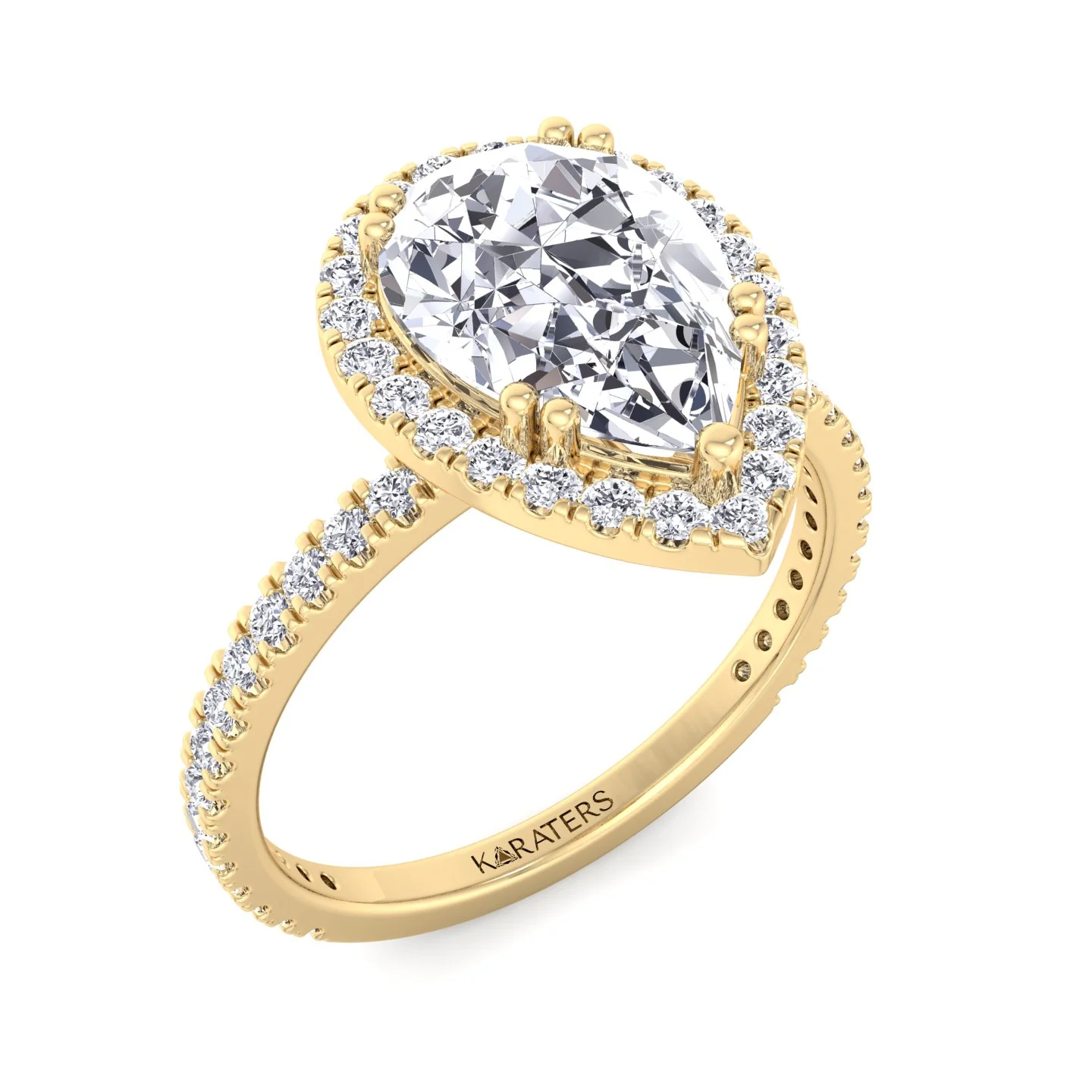 Pear Shaped Lab Grown Diamond Solitaire Engagement Ring with Halo & SideStones - Image 9