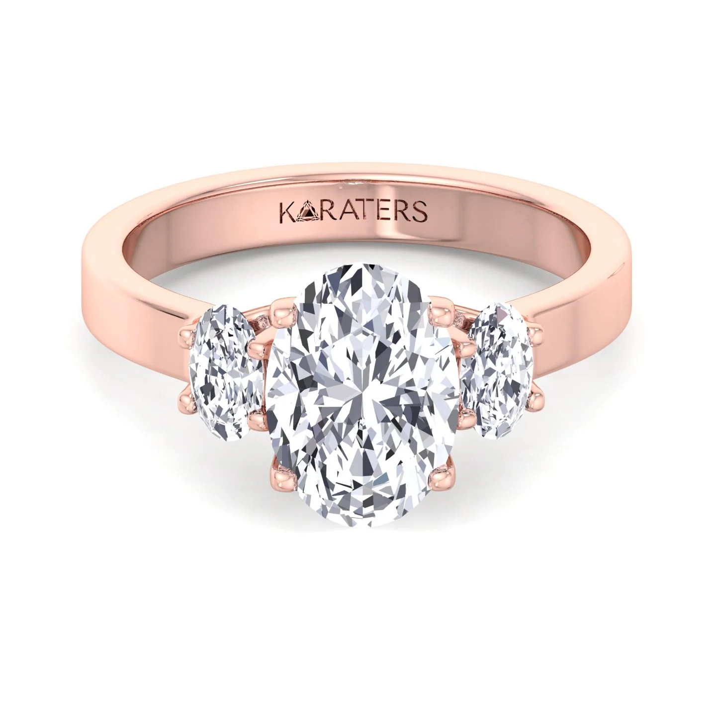 Oval Cut Lab Grown Diamond Engagement Ring with Oval Side Stones - Image 5