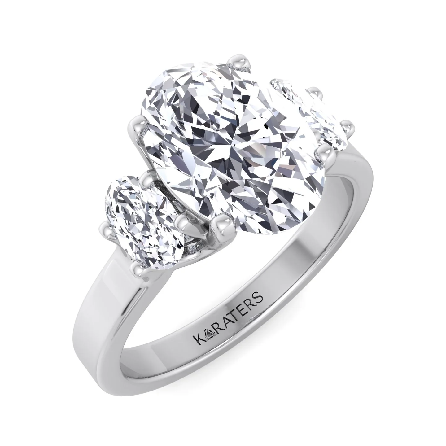 Oval Cut Lab Grown Diamond Engagement Ring with Oval Side Stones - Image 8