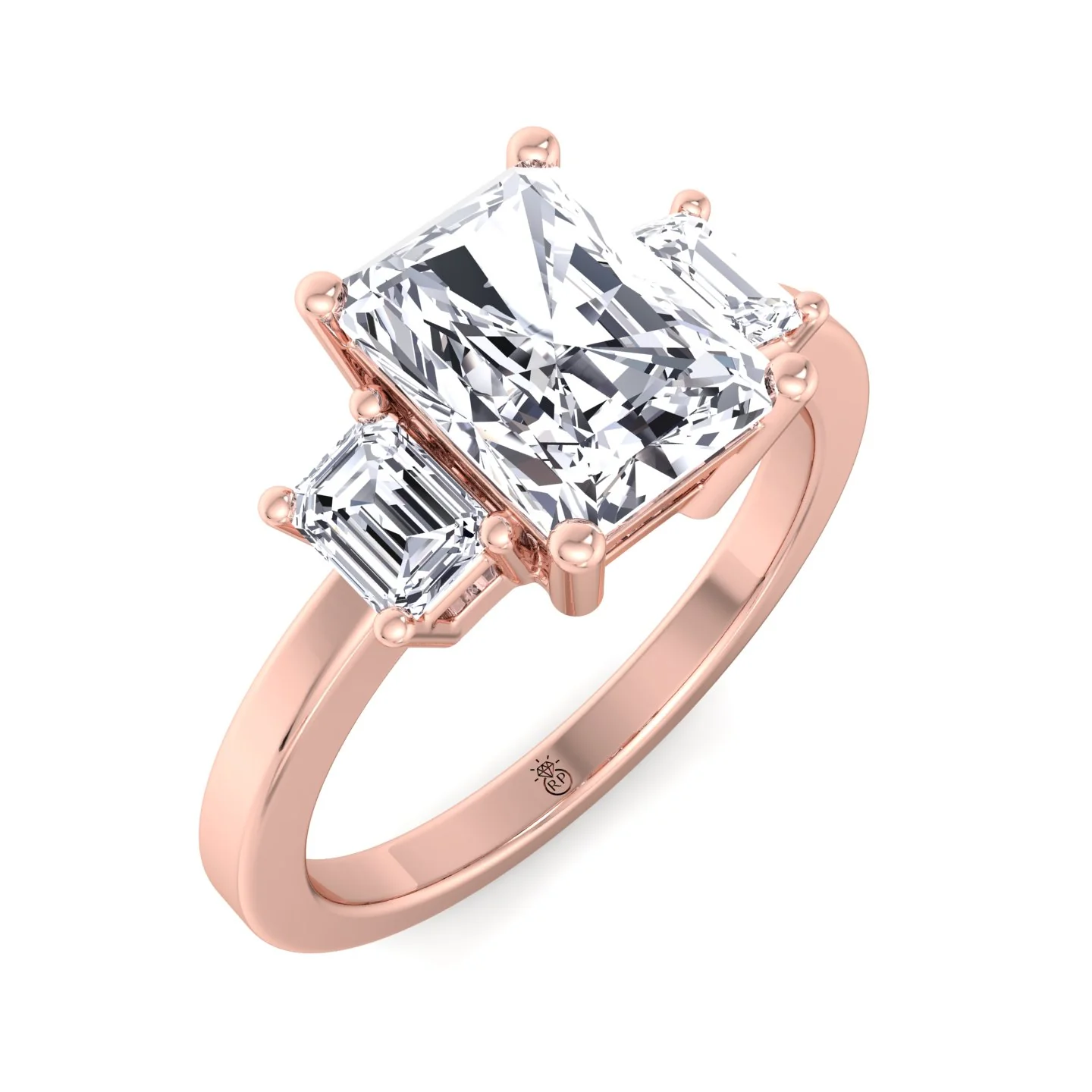 Radiant Cut Lab Grown Diamond Engagement Ring with Emerald Sidestones - Image 11