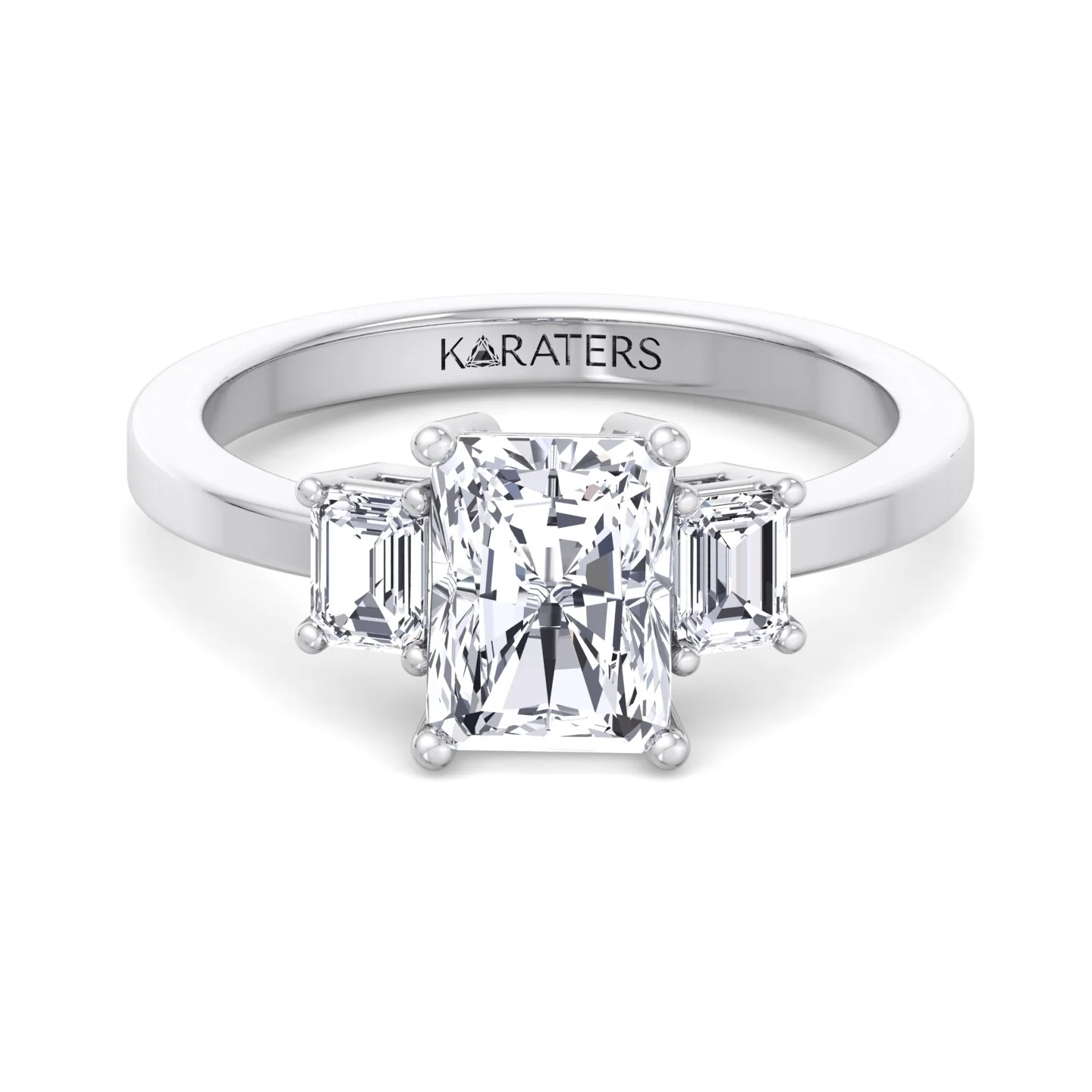 Radiant Cut Lab Grown Diamond Engagement Ring with Emerald Sidestones - Image 4