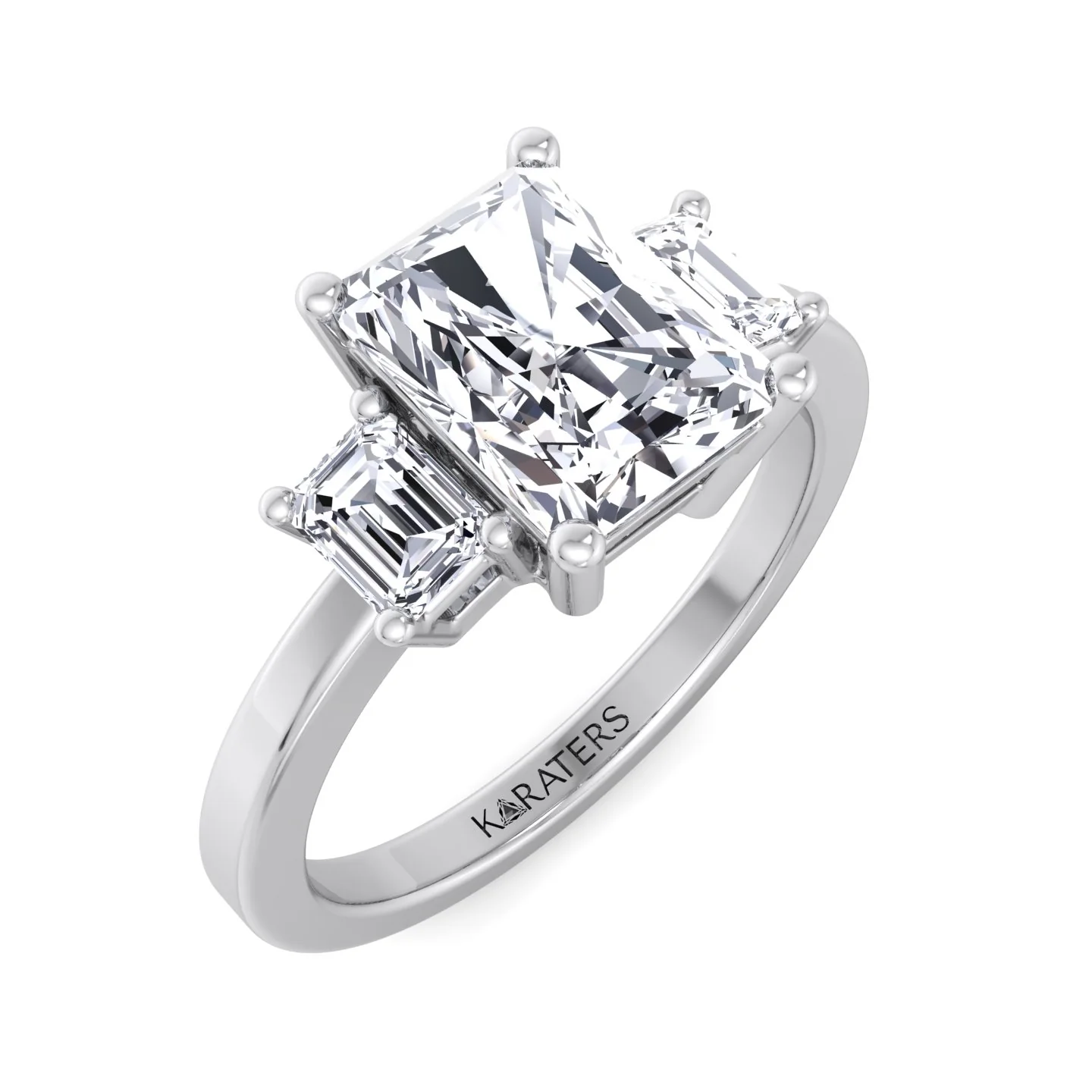 Radiant Cut Lab Grown Diamond Engagement Ring with Emerald Sidestones - Image 6