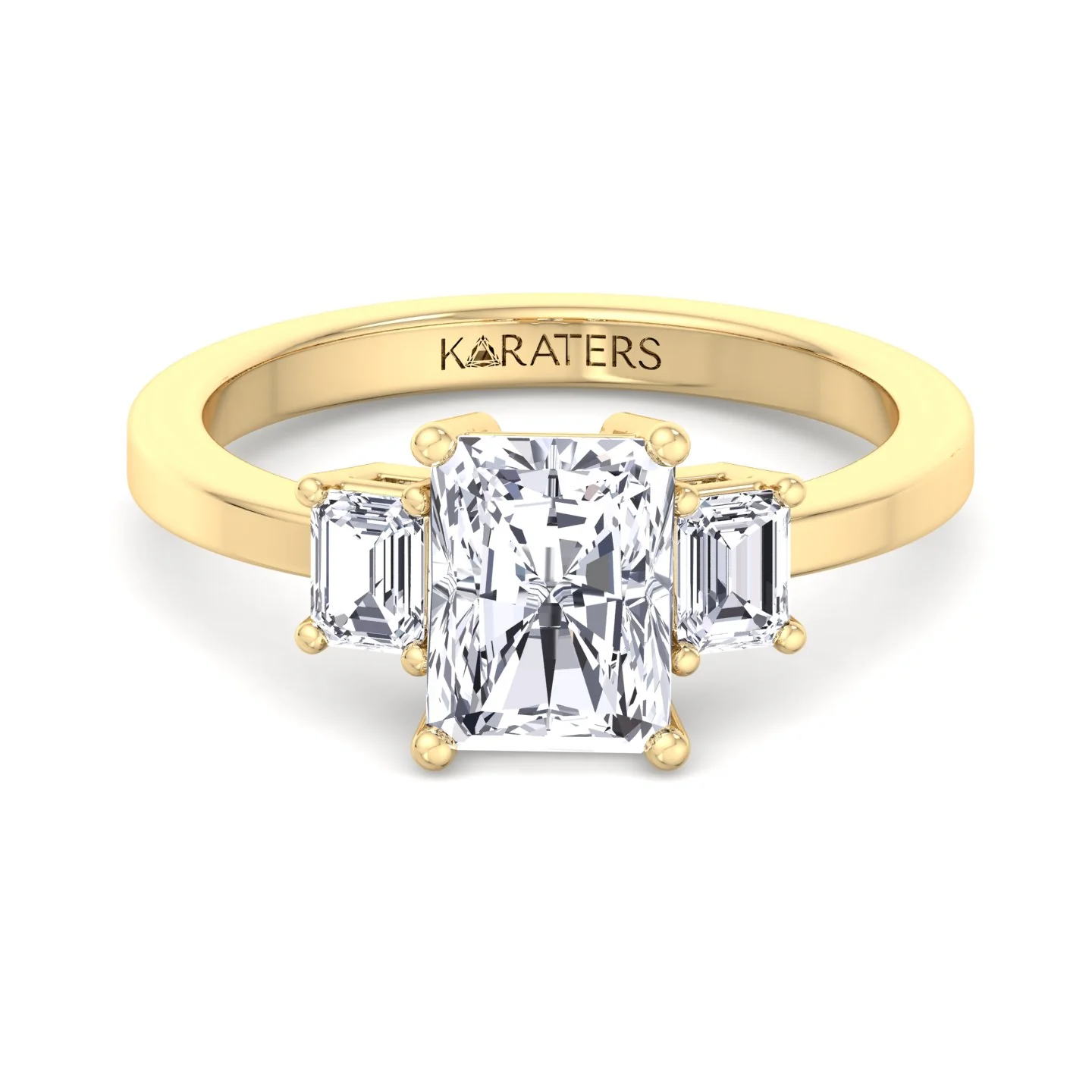 Radiant Cut Lab Grown Diamond Engagement Ring with Emerald Sidestones - Image 7