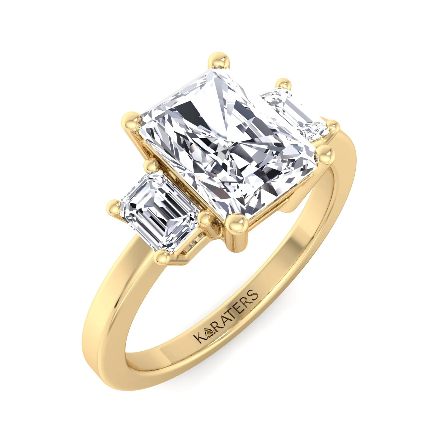 Radiant Cut Lab Grown Diamond Engagement Ring with Emerald Sidestones - Image 9