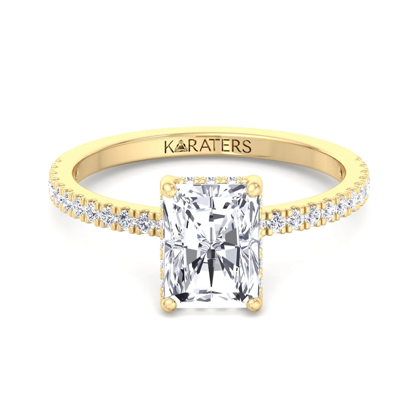 Radiant Cut Lab Grown Diamond Hidden Halo Engagement Ring with Pave Band - Image 10