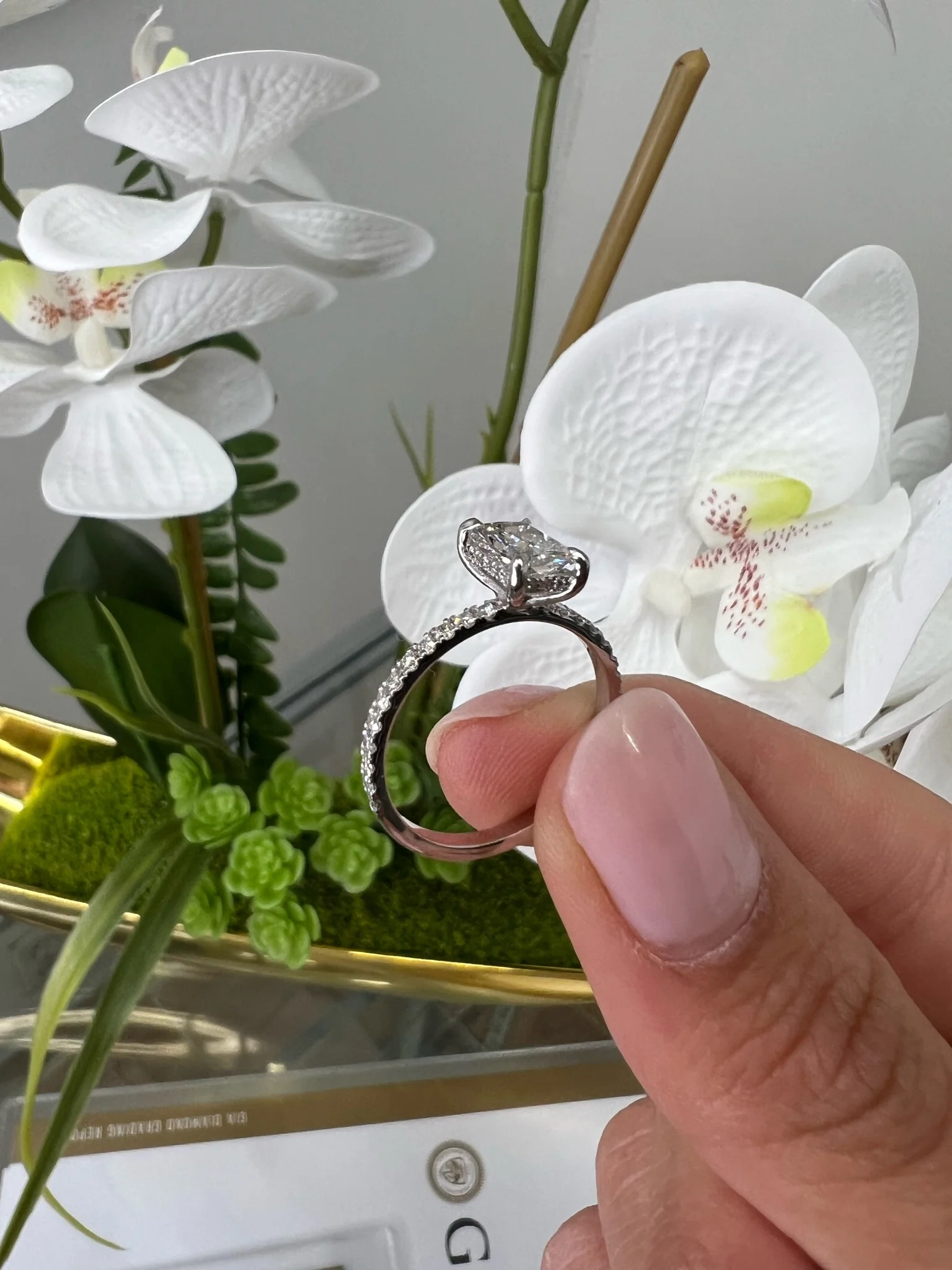 Radiant Cut Lab Grown Diamond Hidden Halo Engagement Ring with Pave Band - Image 5