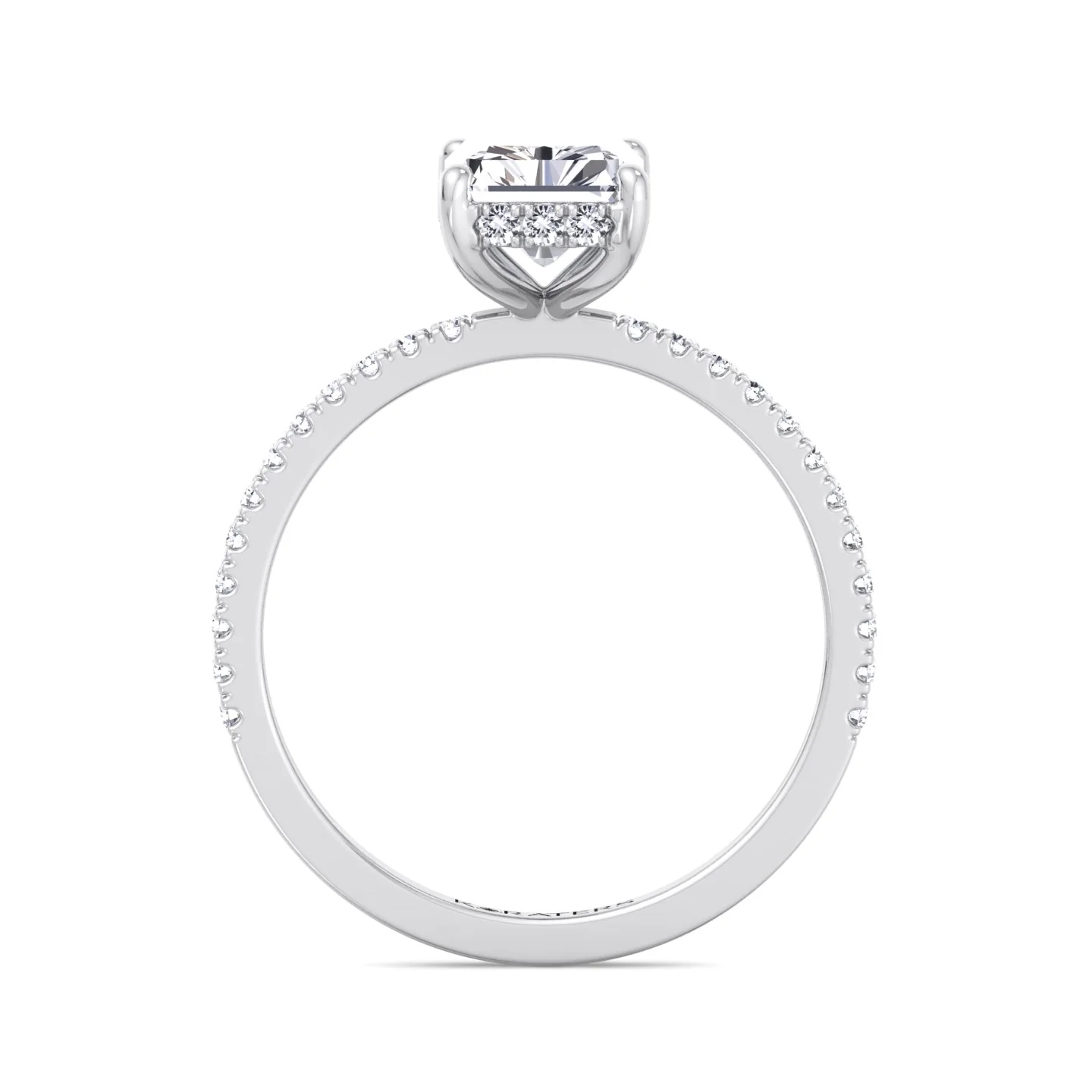 Radiant Cut Lab Grown Diamond Hidden Halo Engagement Ring with Pave Band - Image 7