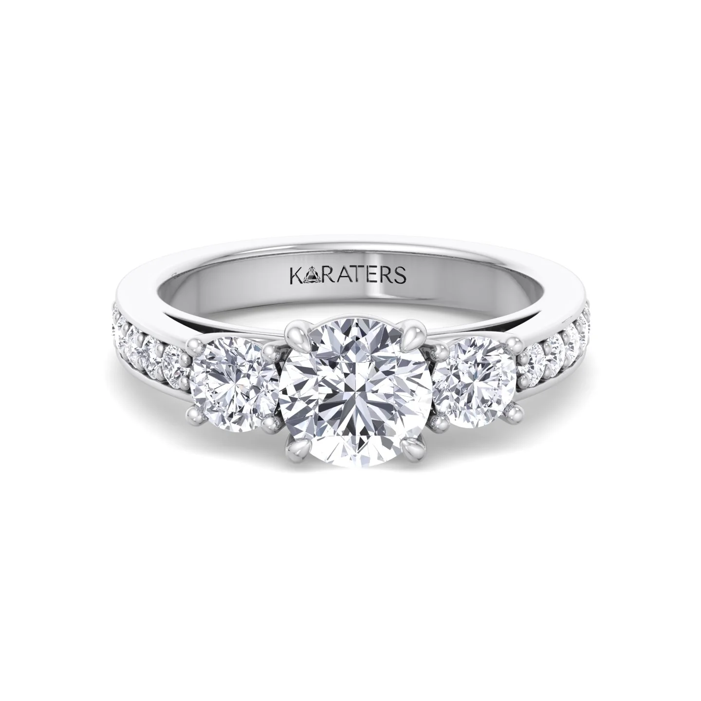 Round Cut Lab Grown Diamond Engagement Ring with Round Sidestones - Image 10